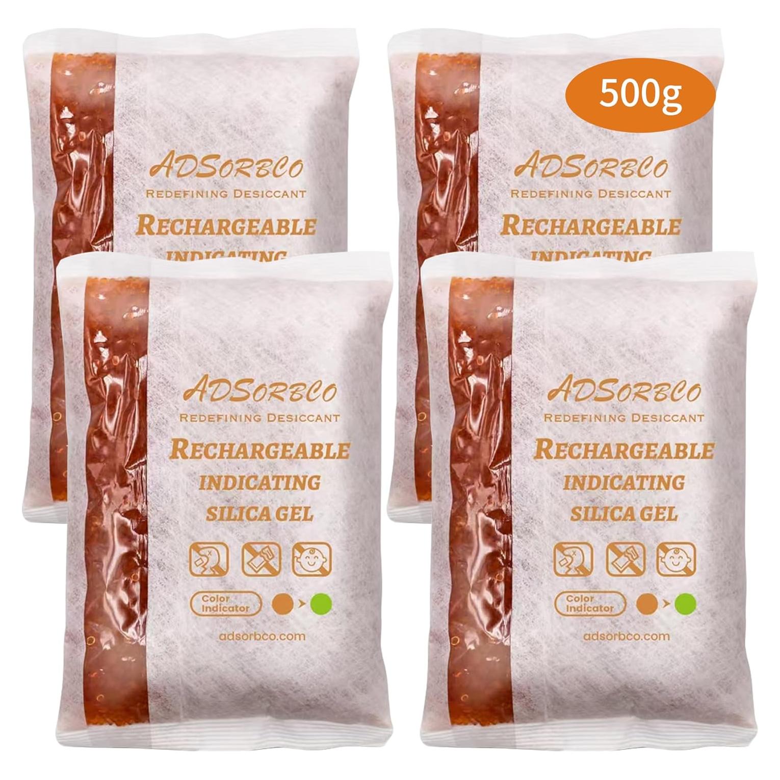 Paquetes de Gel de Sílice Adsorbco 500g - 4 Unidades Recargables