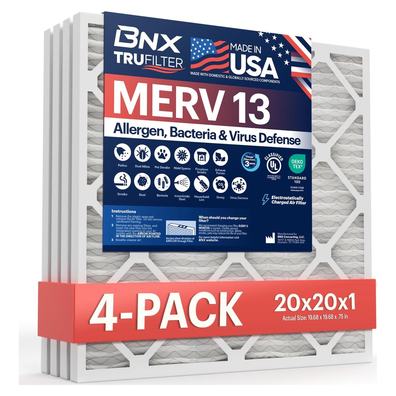 Filtro de Aire BNX MERV 13 20x20x1 (4-Pack) para HVAC