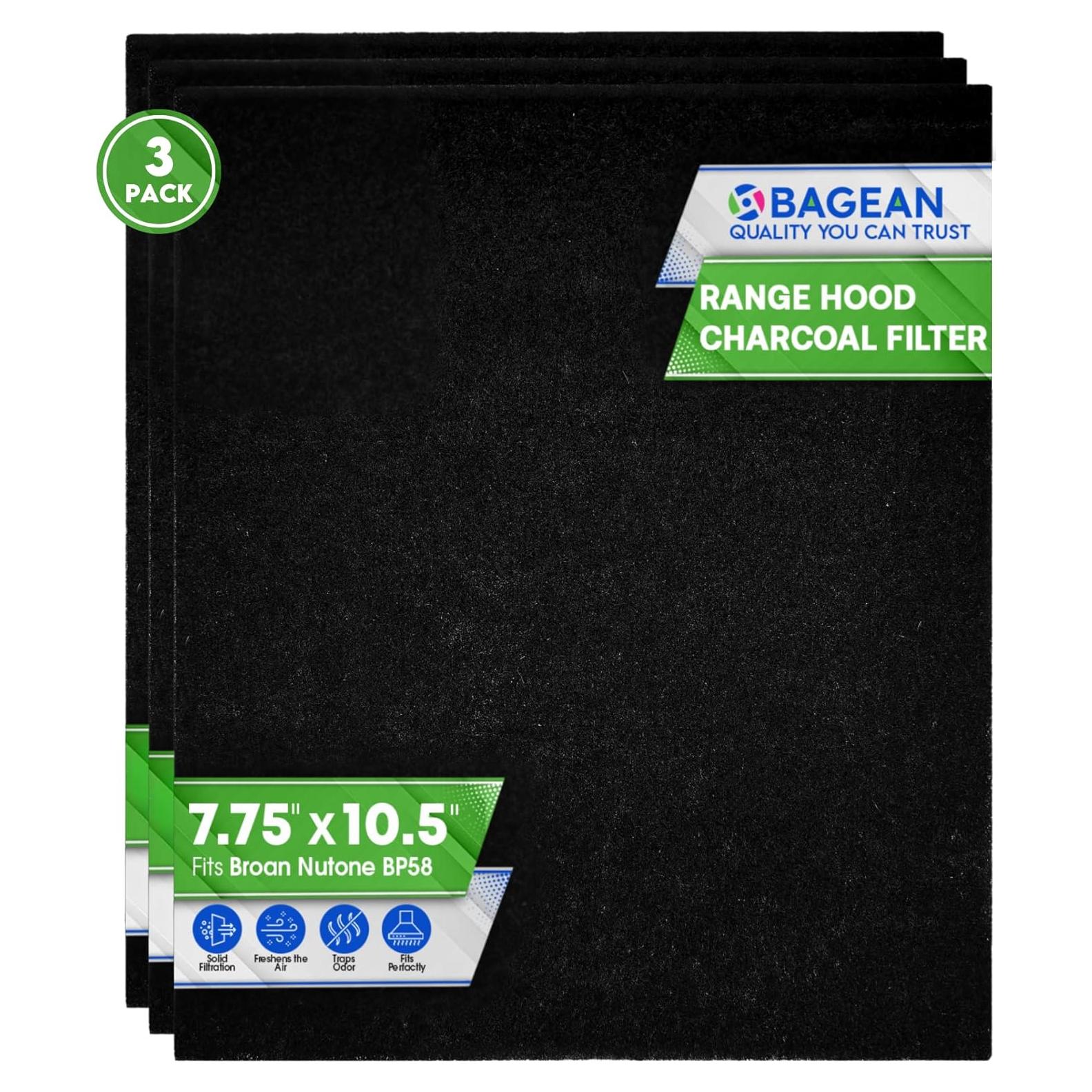 Filtro de Carbón Activado Bagean BP58 para Campana Extractora 7.75x10.5" - Paquete de 3