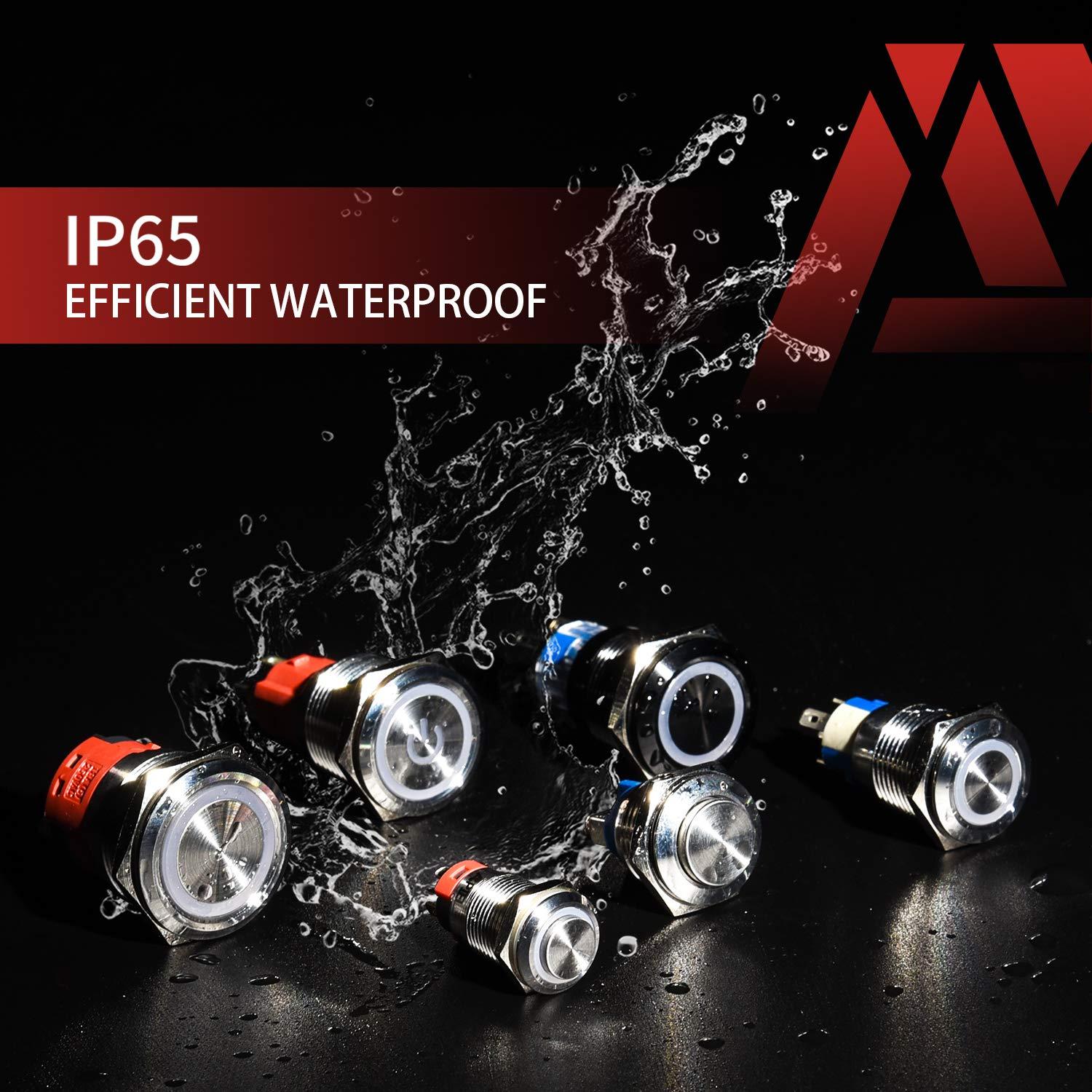 Interruptor Pulsador 12mm APIELE con Bloqueo y Luz LED - Paquete de 2