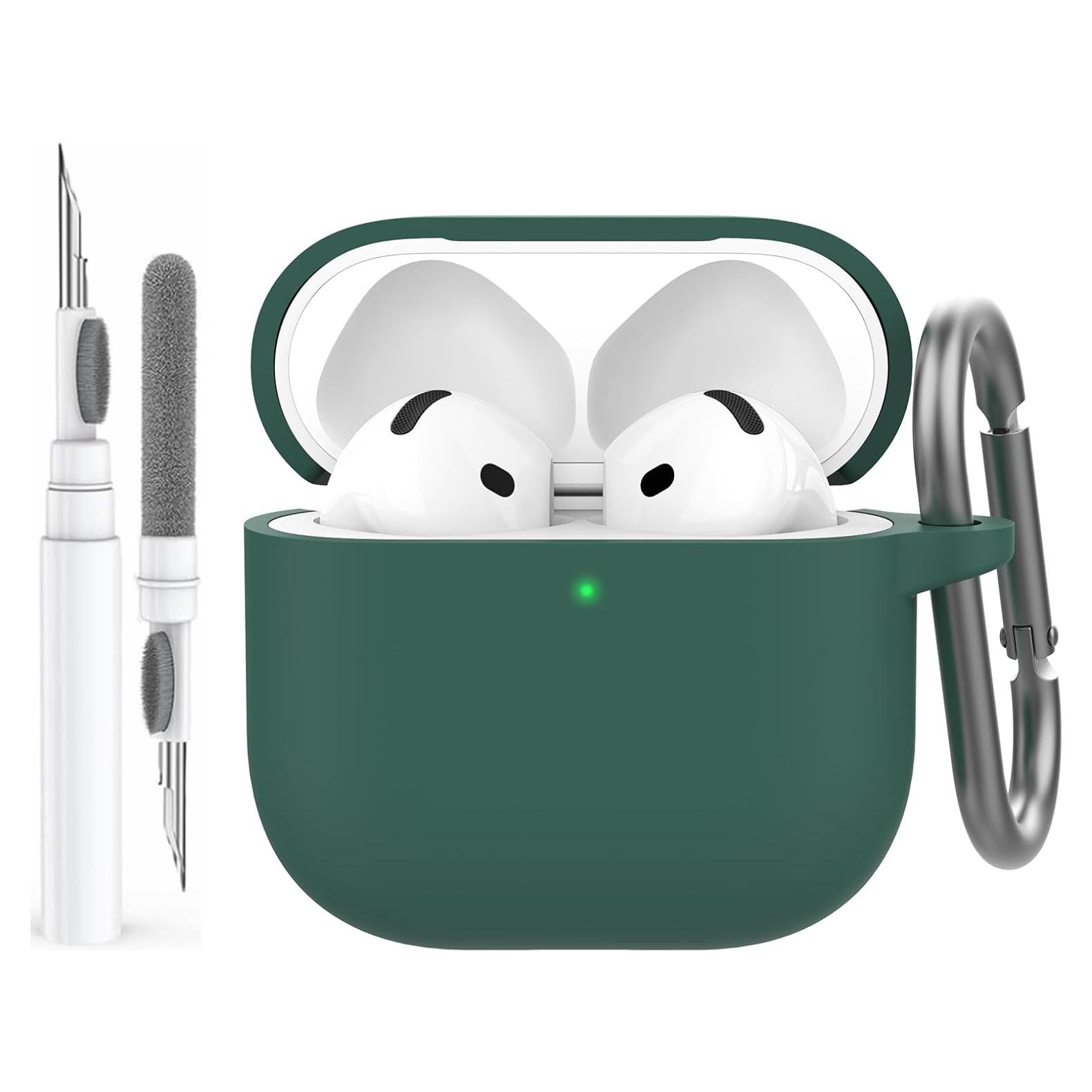 Funda de Silicona AhaStyle para AirPods 4 - Verde Pino con Kit de Limpieza