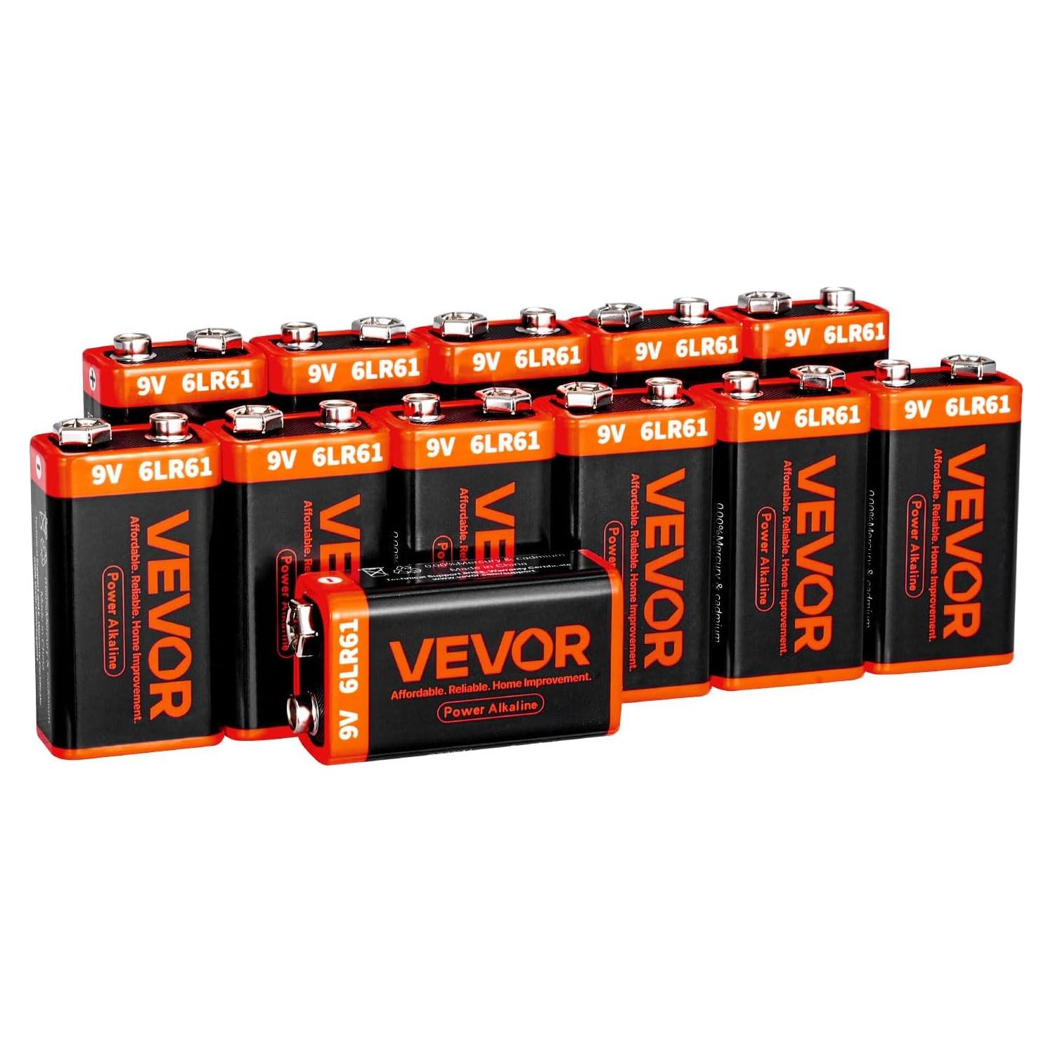 Baterías Alcalinas 9V VEVOR - Paquete de 12, Duraderas