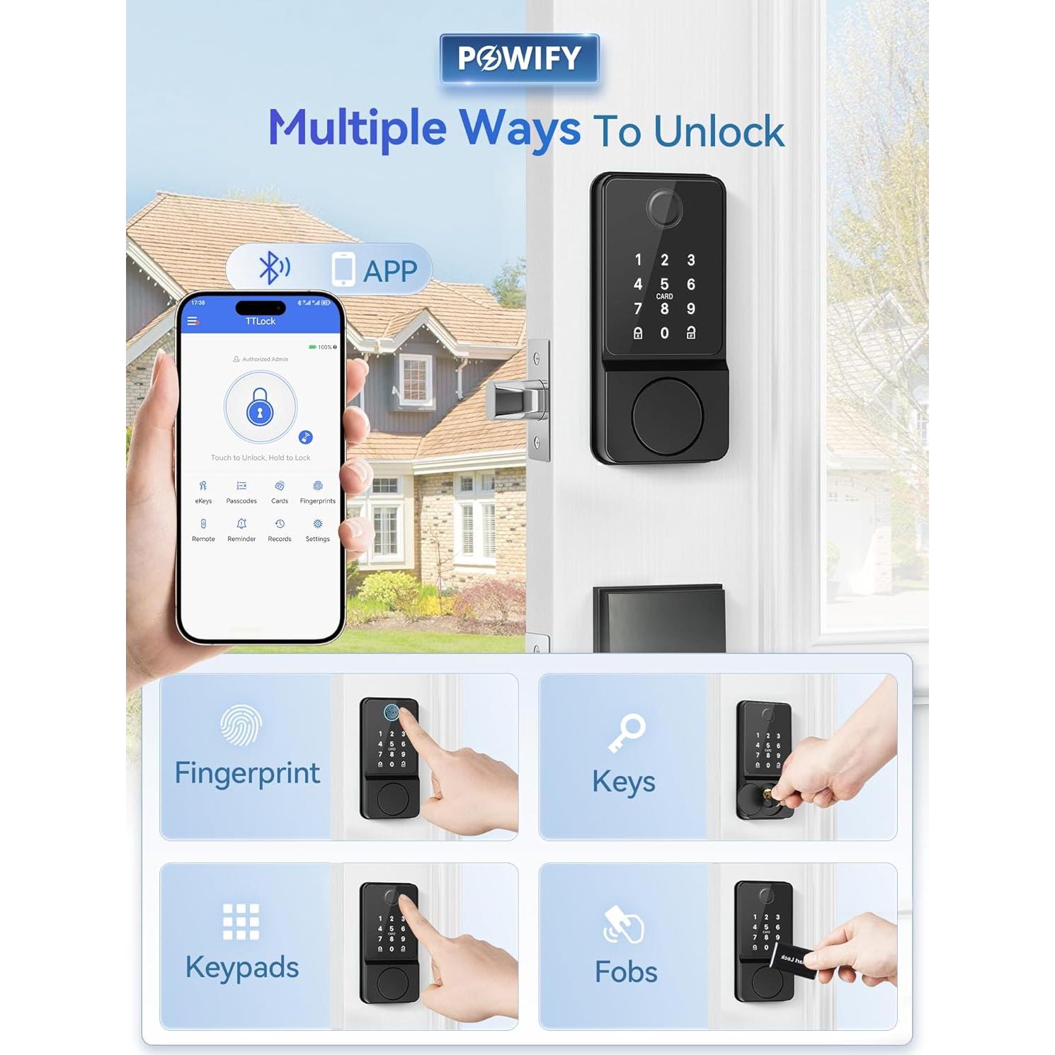 Cerradura inteligente POWIFY con APP y teclado, negra