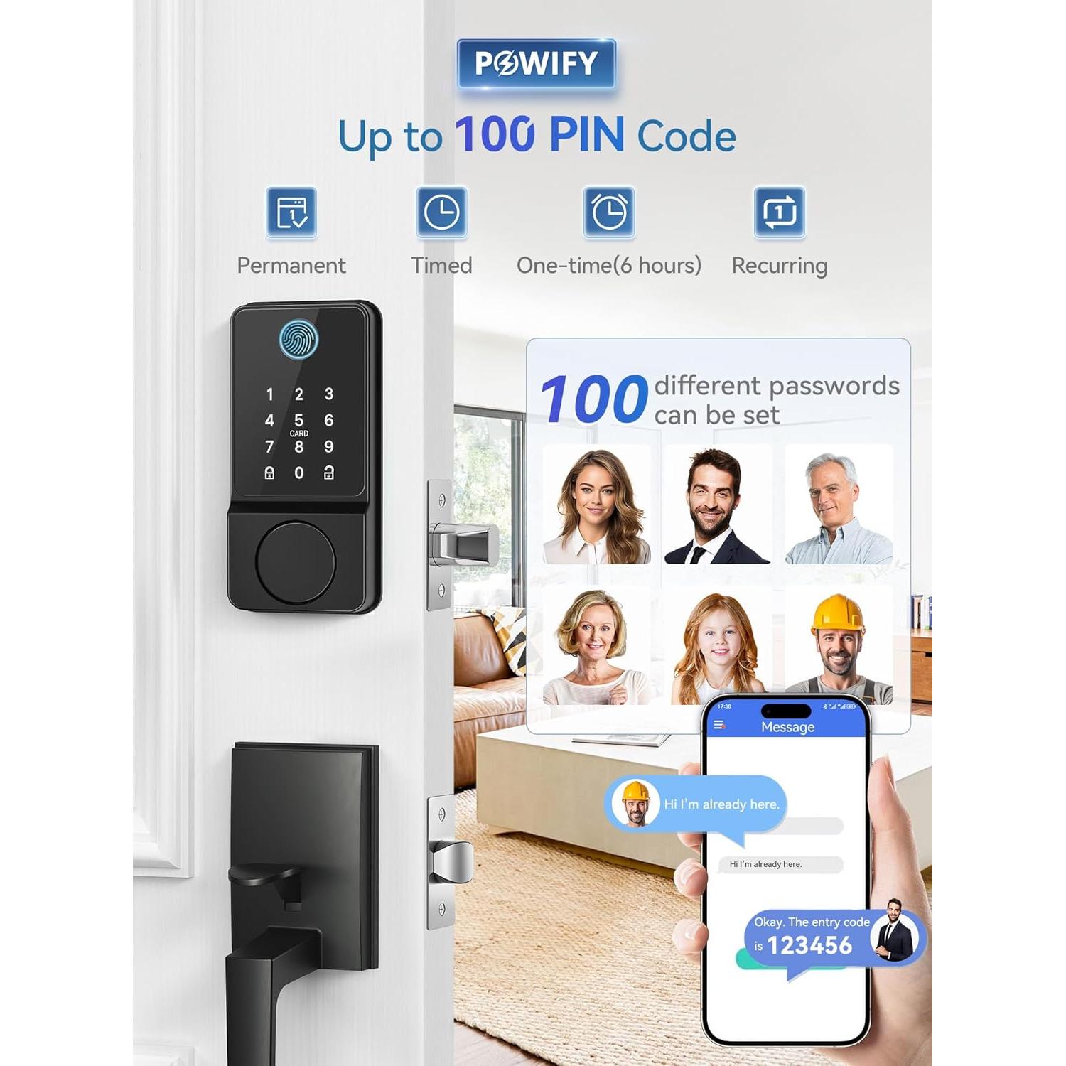 Cerradura inteligente POWIFY con APP y teclado, negra