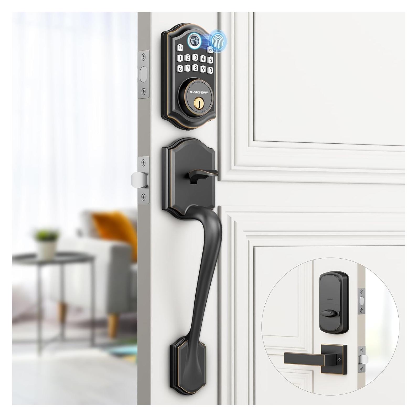 Cerradura Inteligente Biométrica AkaGear DS10 con Manija Bronce