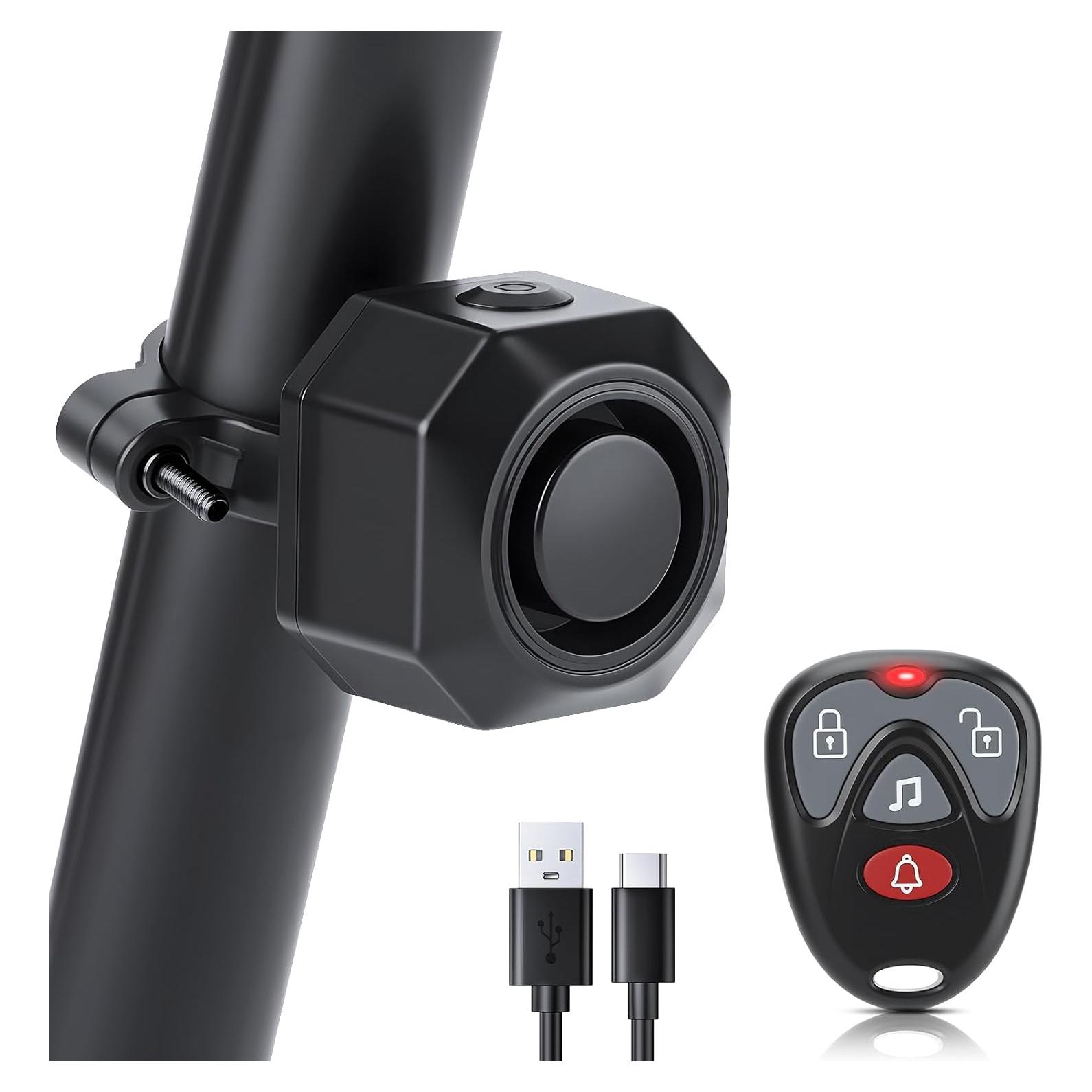 Alarma Antirrobo de Bicicleta POWVINE 110dB Recargable USB