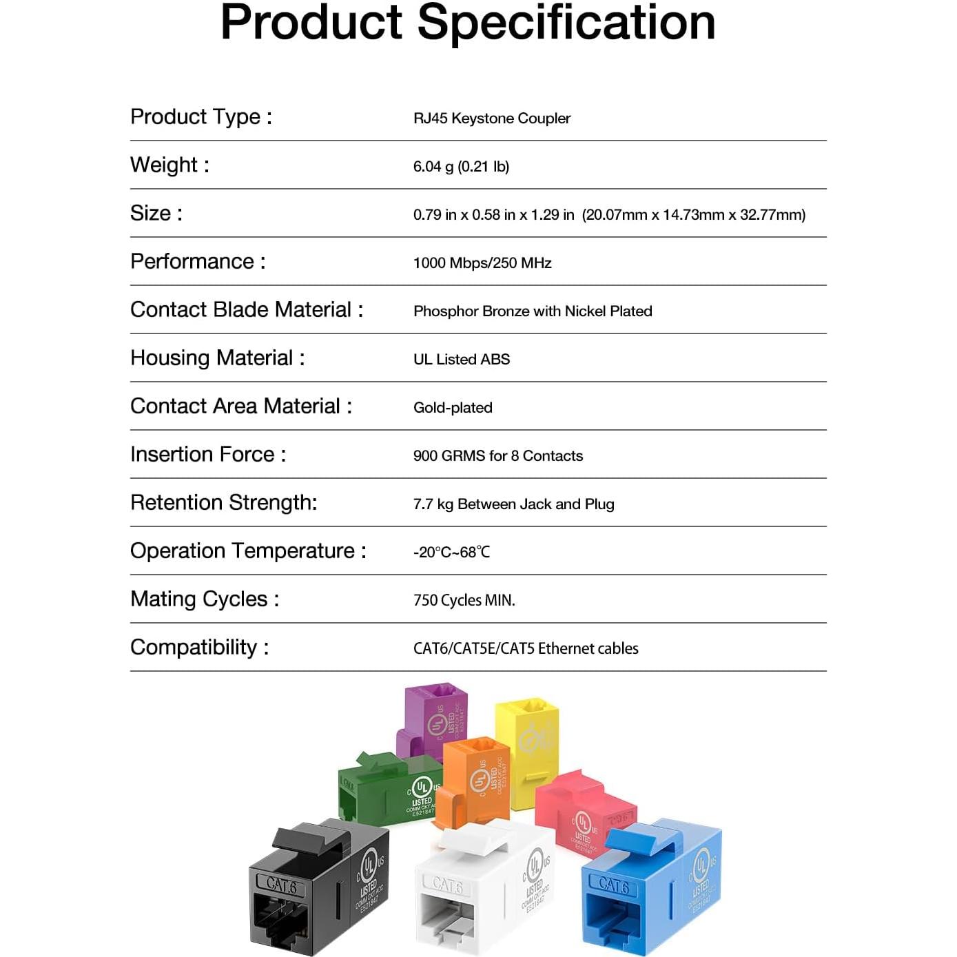 Acoplador Keystone RJ45 Femenino a Femenino VCE CAT6 - 25 Unidades