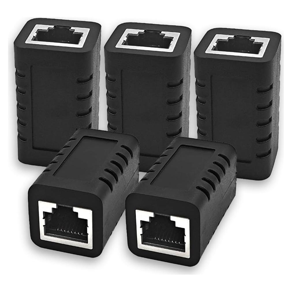 Acoplador RJ45 Extensor Ethernet Cat5e Cat6 Cat7 Negro - Paquete de 5