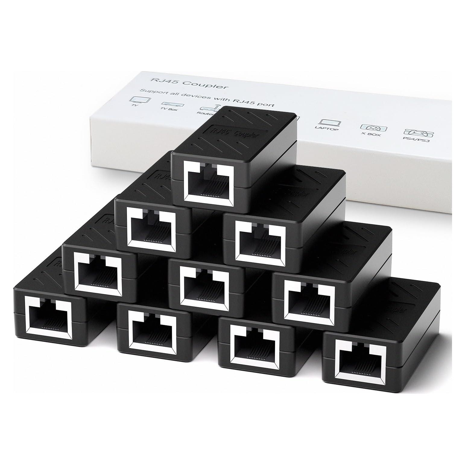 Acoplador RJ45 Dingsun Hembra a Hembra Cat7/Cat6/Cat5e (10 Unidades, Negro)