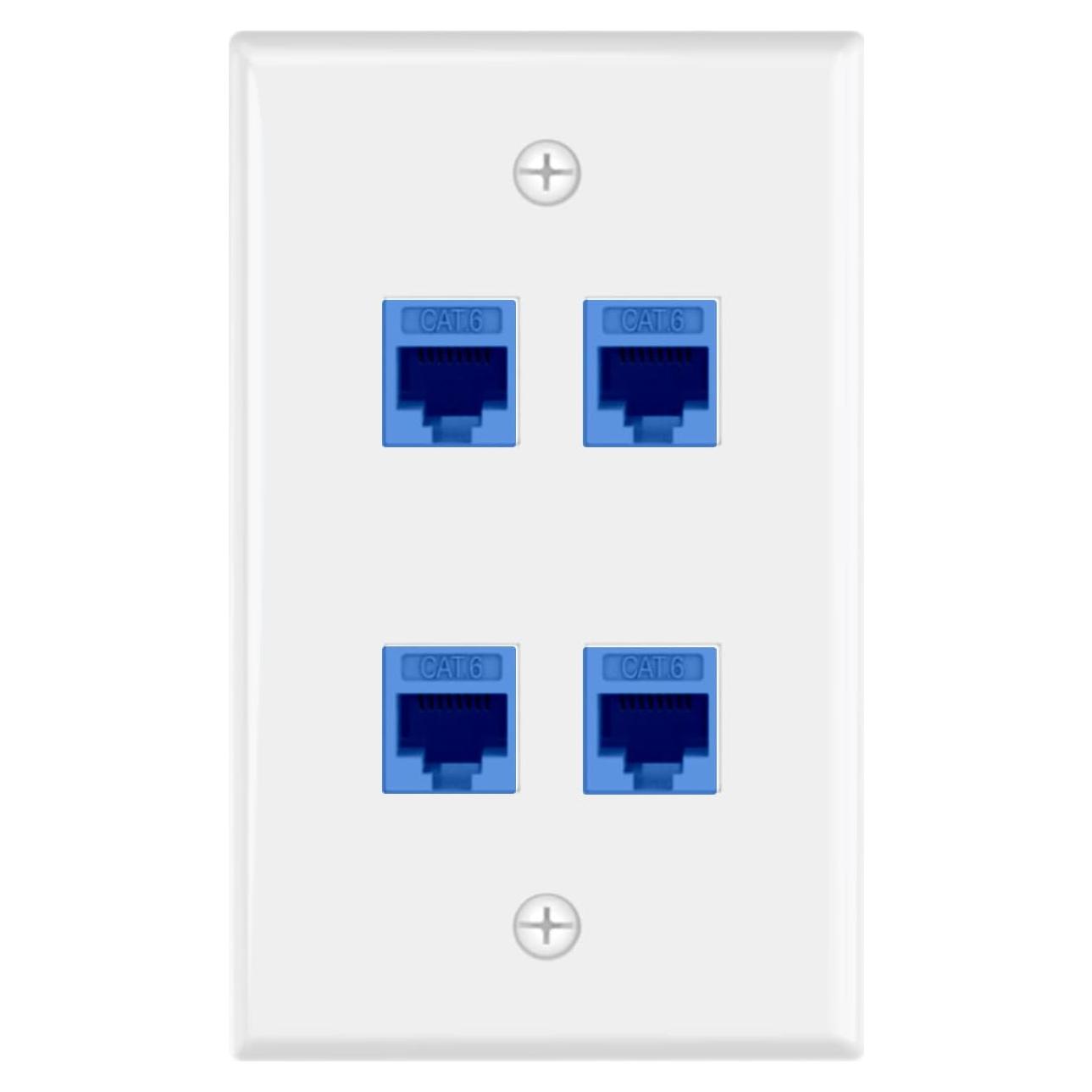 Placa de Pared Ethernet 4 Puertos VCE CAT6 Hembra Azul