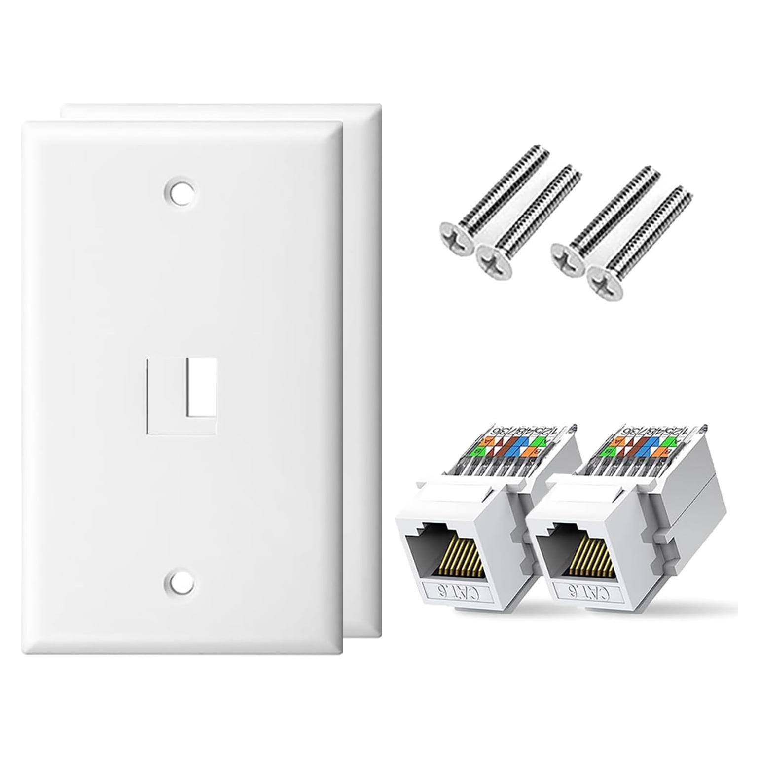Placa de Pared Ethernet ZOERAX RJ45 Cat 6 Blanca 2-Pack