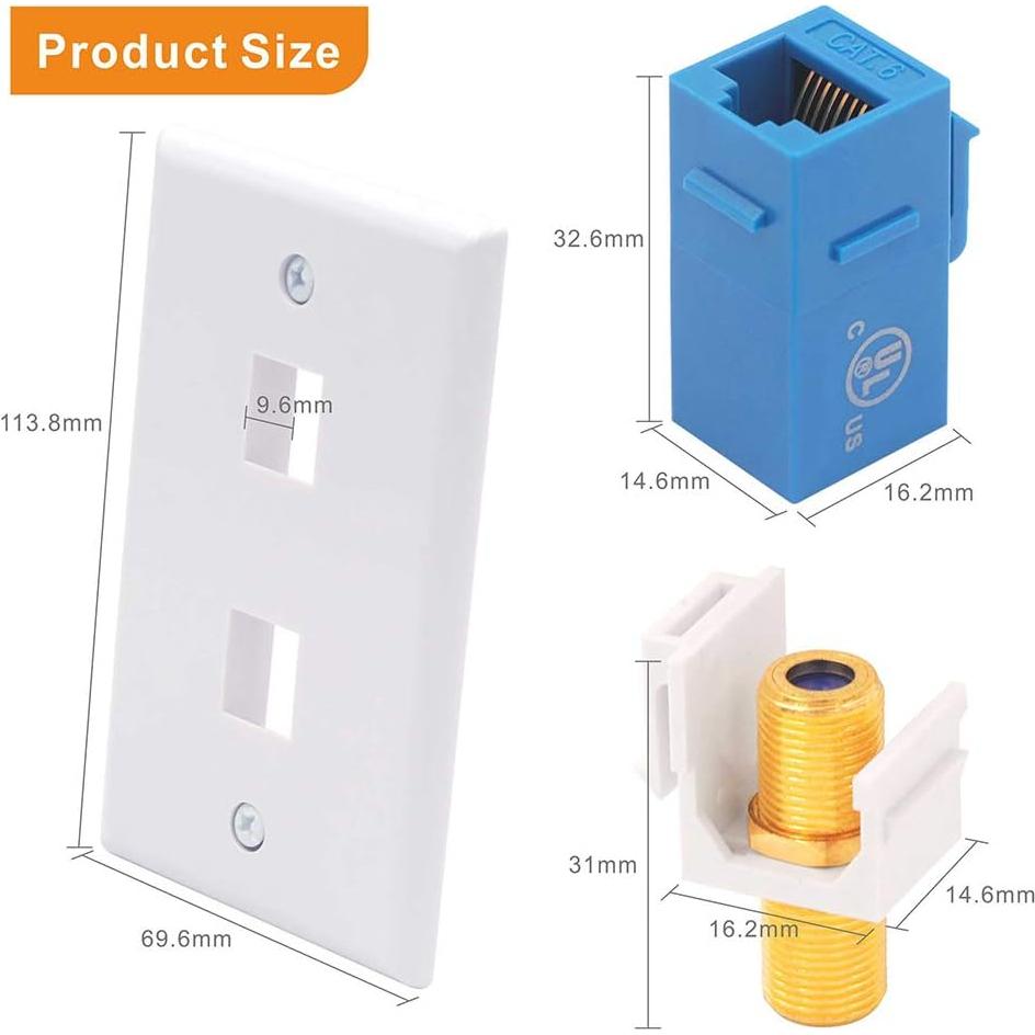 Placa de Pared Coaxial y Ethernet VCE 2 Puertos CAT6 Azul