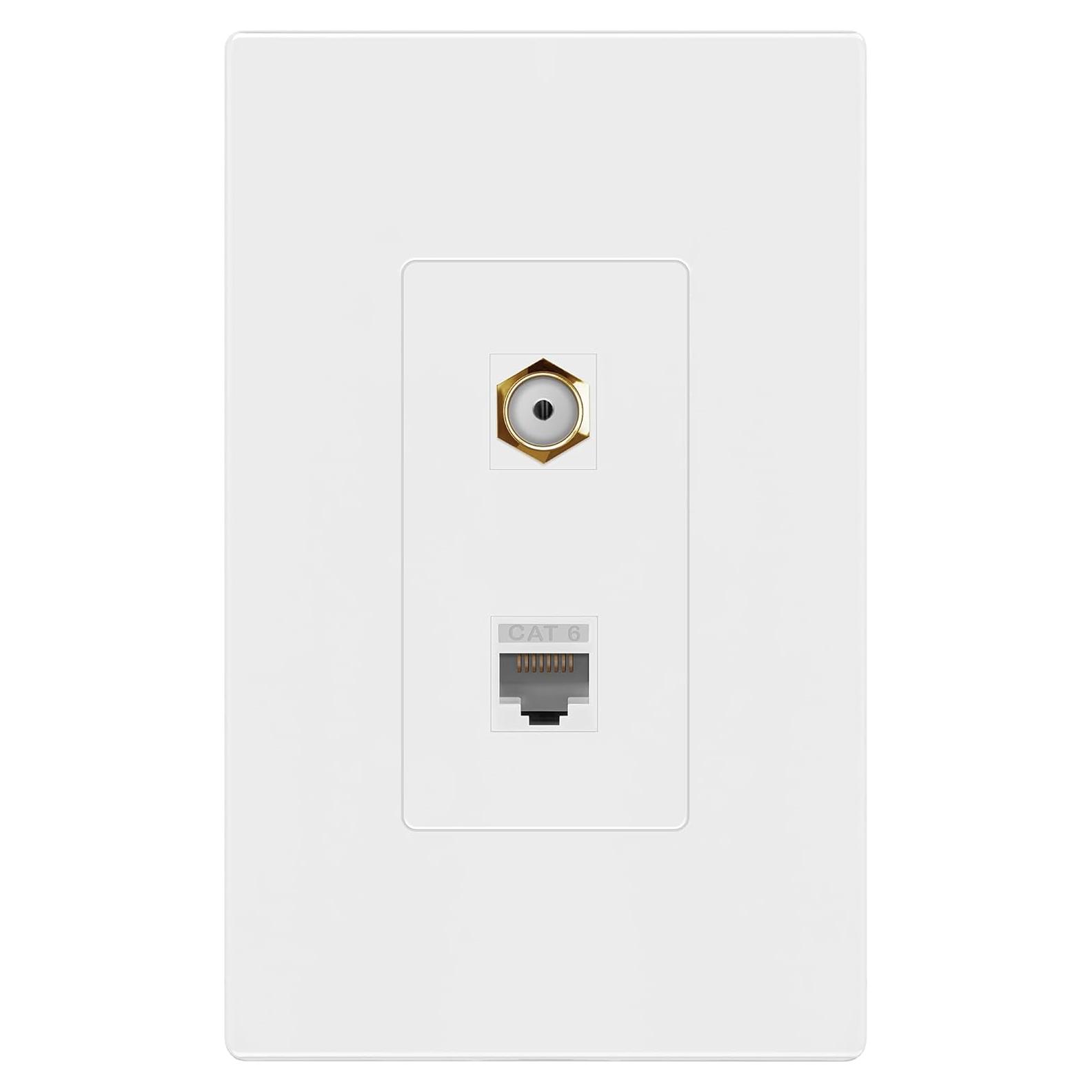 Placa de Pared Sin Tornillos ENERLITES 2 Puertos RJ45 CAT6 y A/V