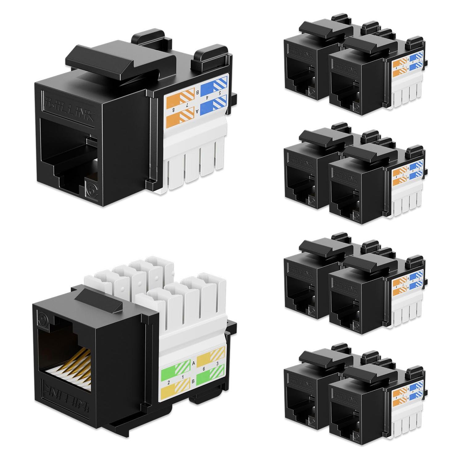 Acoplador Ethernet Cat6 Iwillink 10Gbps 90 Grados Negro - Paquete de 10