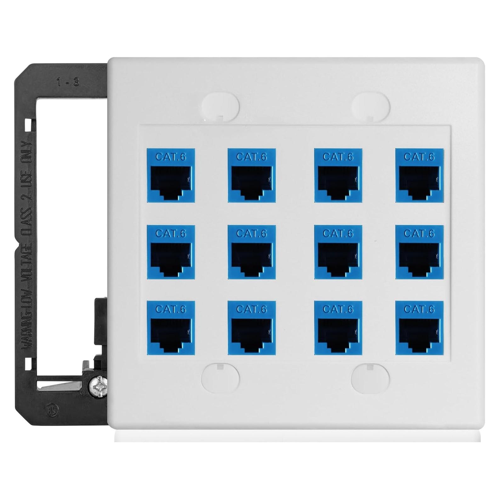 Placa de Pared Ethernet 12 Puertos Cat6 TOMODER con Soporte