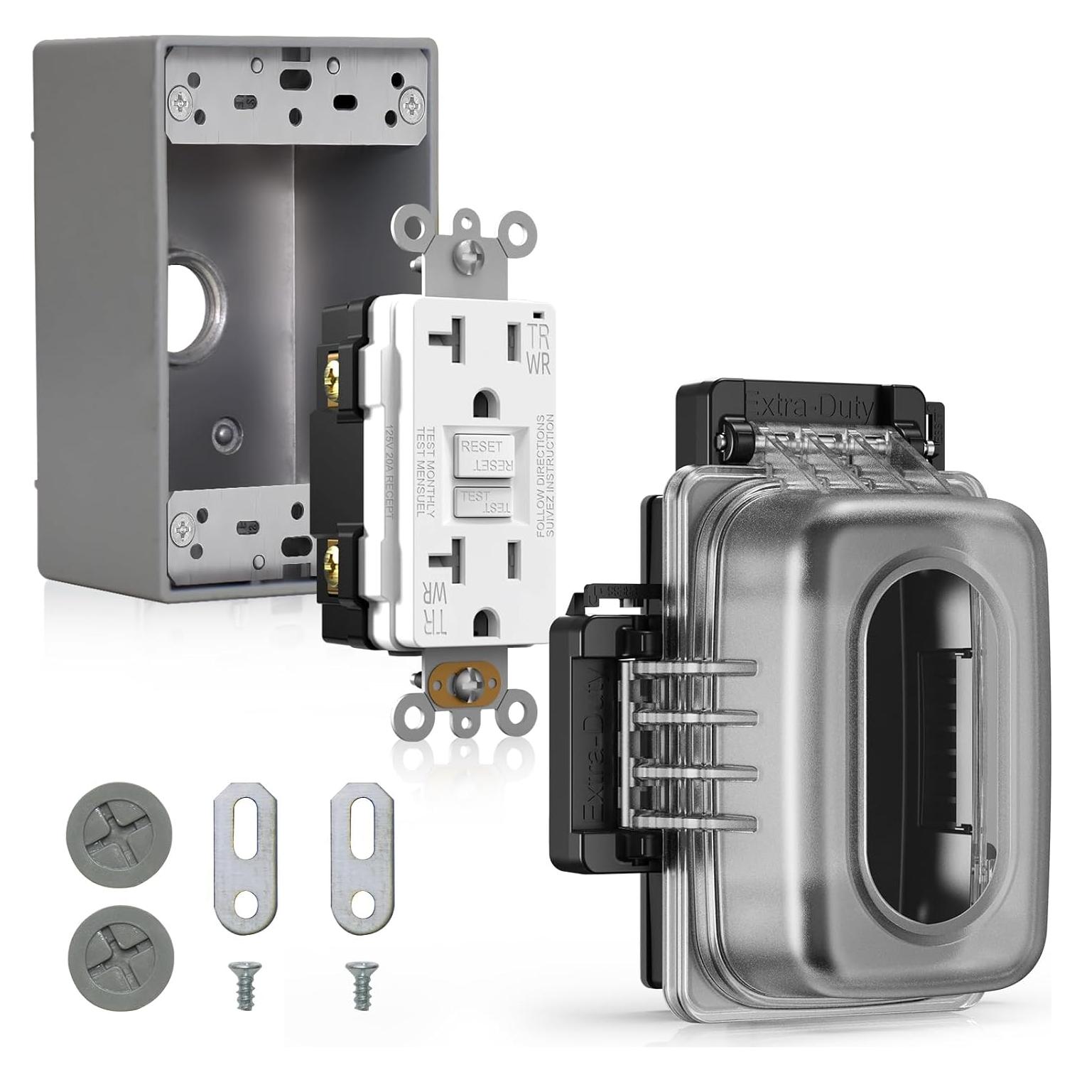 Toma de Corriente GFCI Exterior ELEGRP 20A con Cubierta Blanca