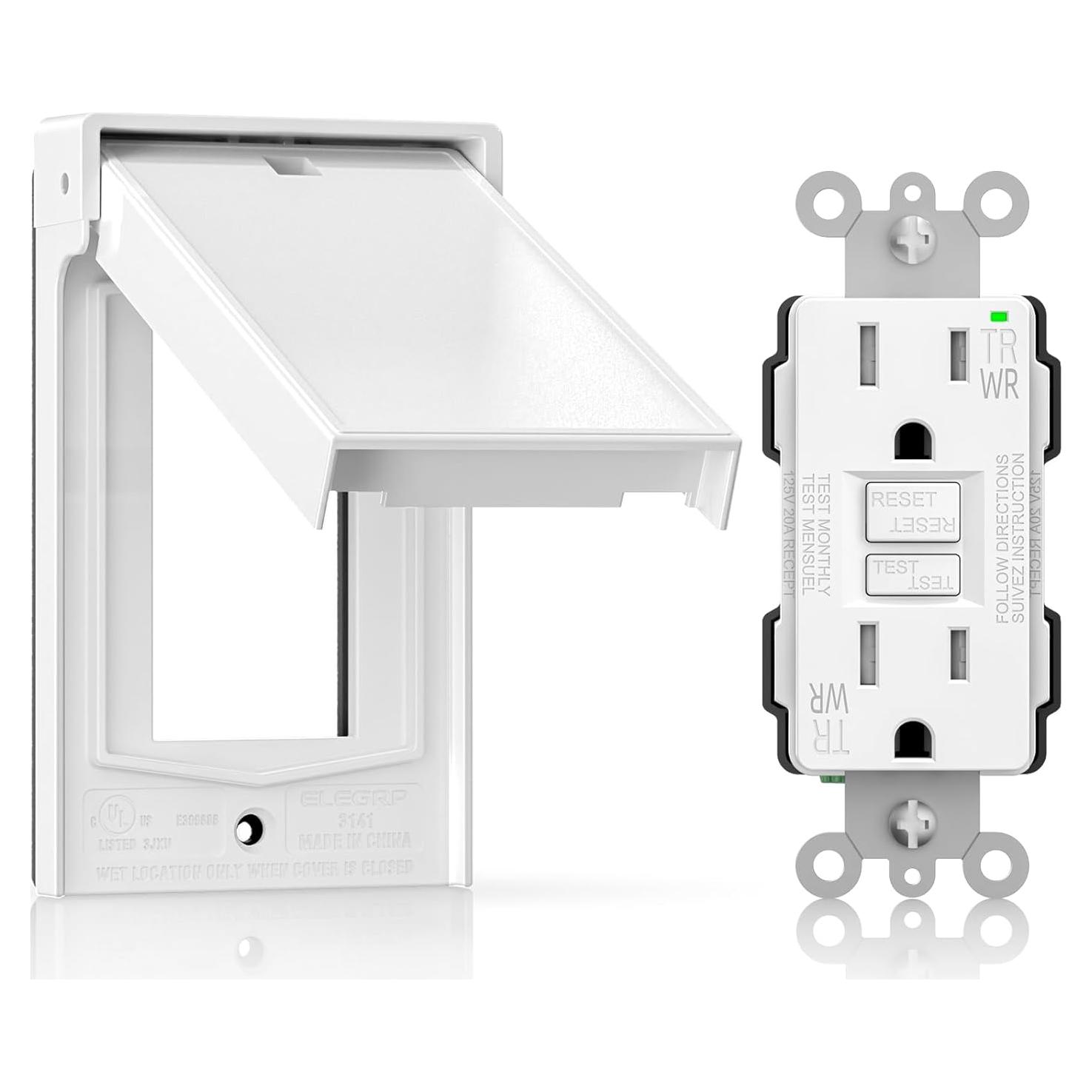 Toma de Corriente GFCI Exterior ELEGRP 15A con Cubierta