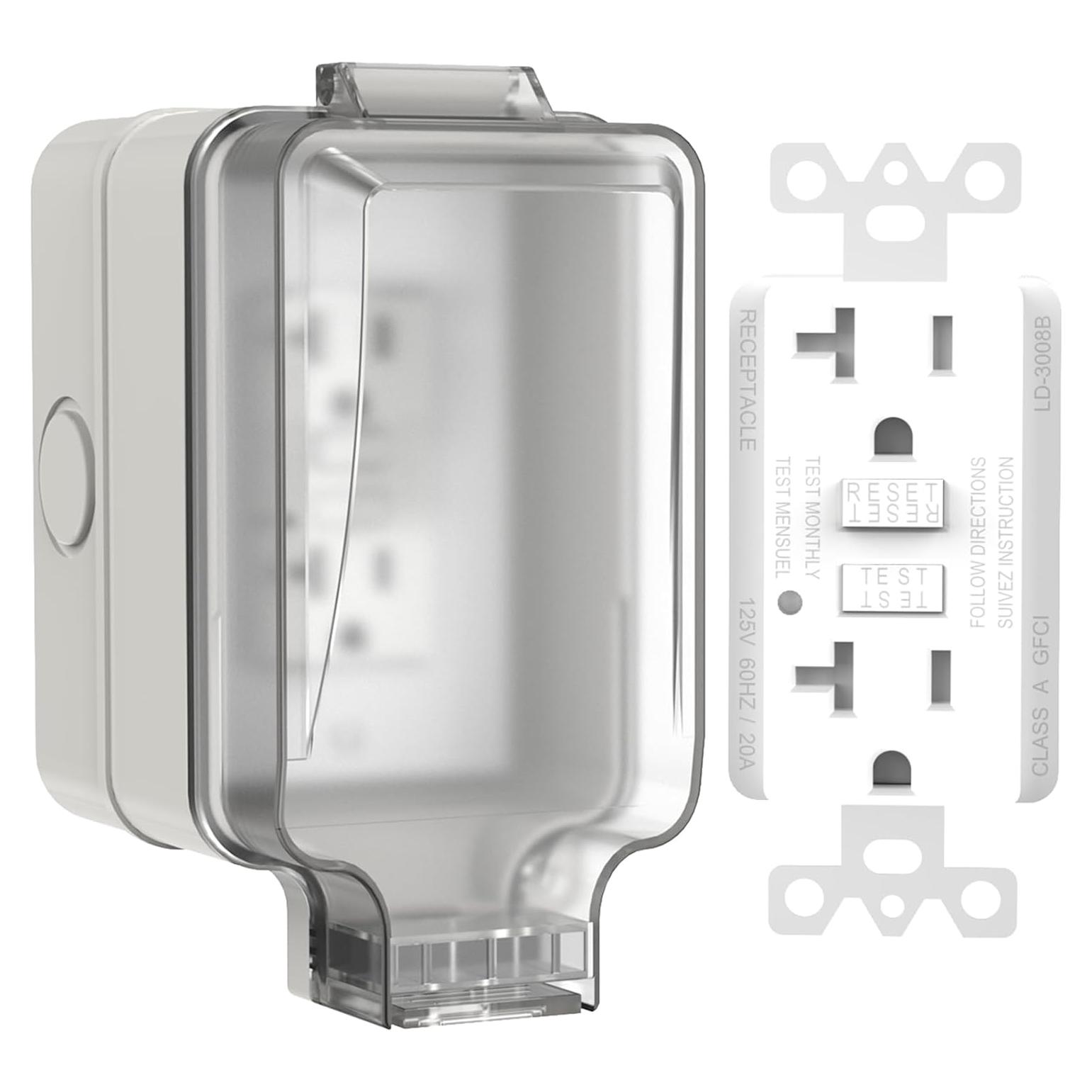 Caja de Salida Eléctrica GFCI 20A Hilictokt IP66 Doble Toma