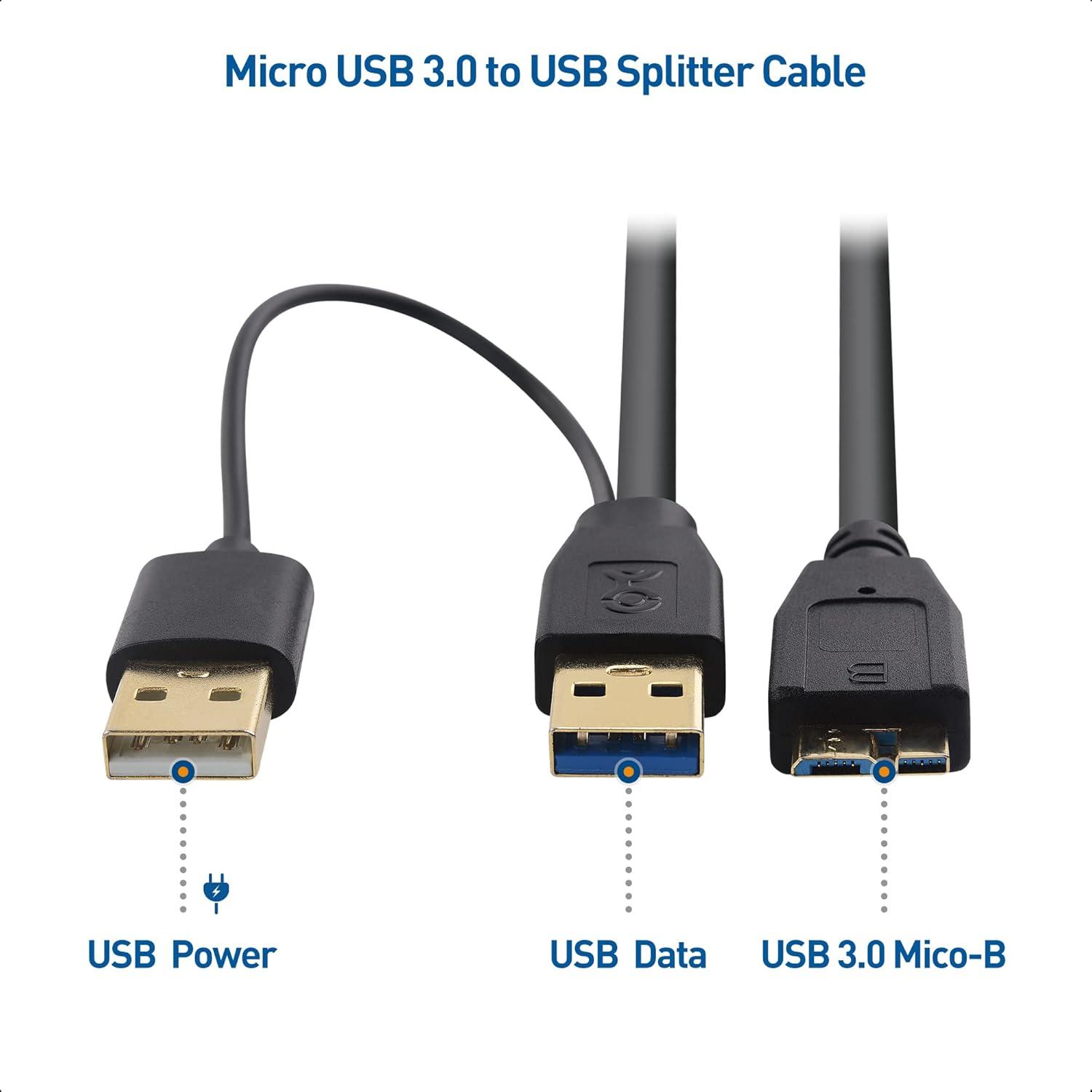 Cable USB 3.0 Y Cable Matters 20 cm Micro-B a USB-A