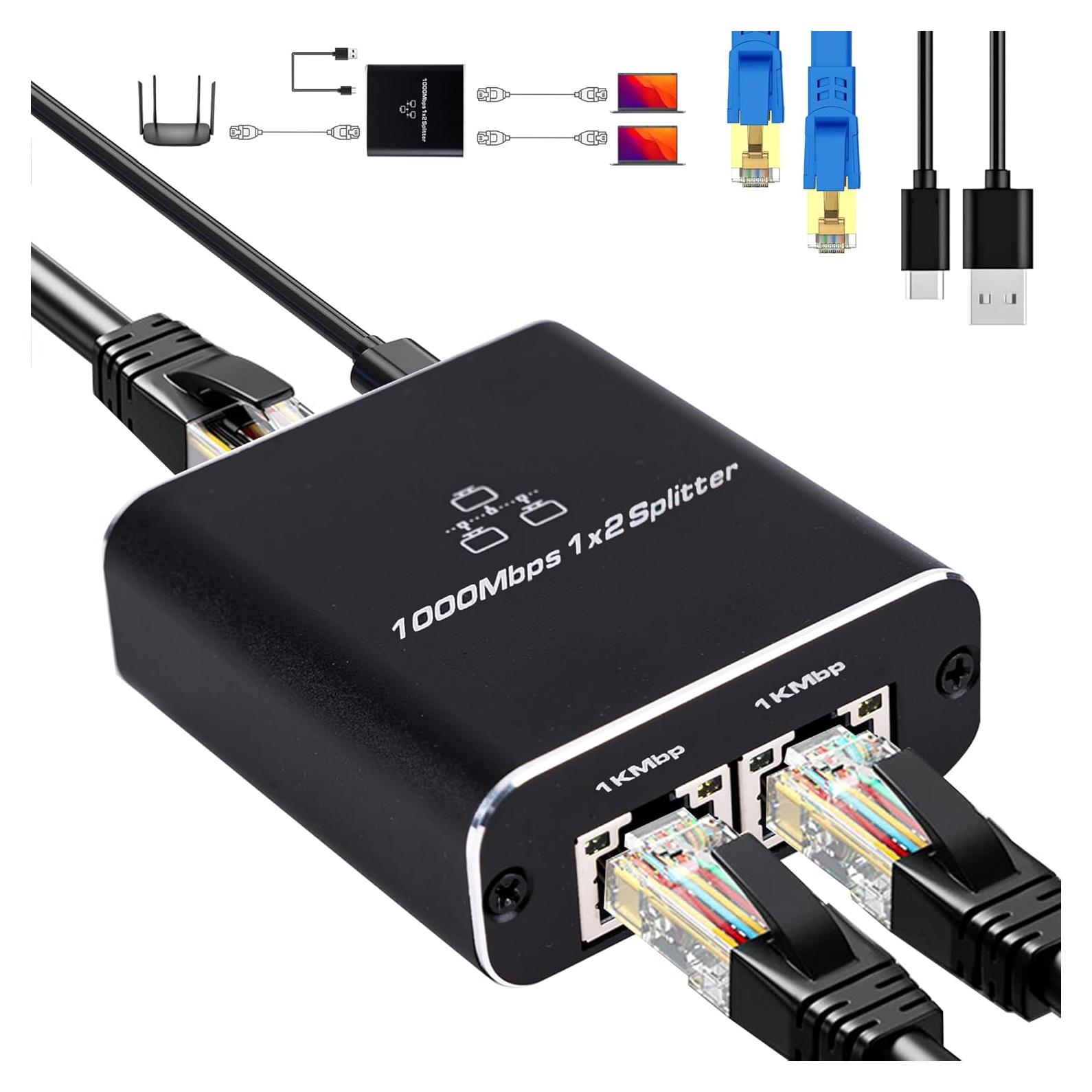 Divisor Ethernet 1 a 2 LIEZHUA 1000Mbps con Cable LAN Cat 6