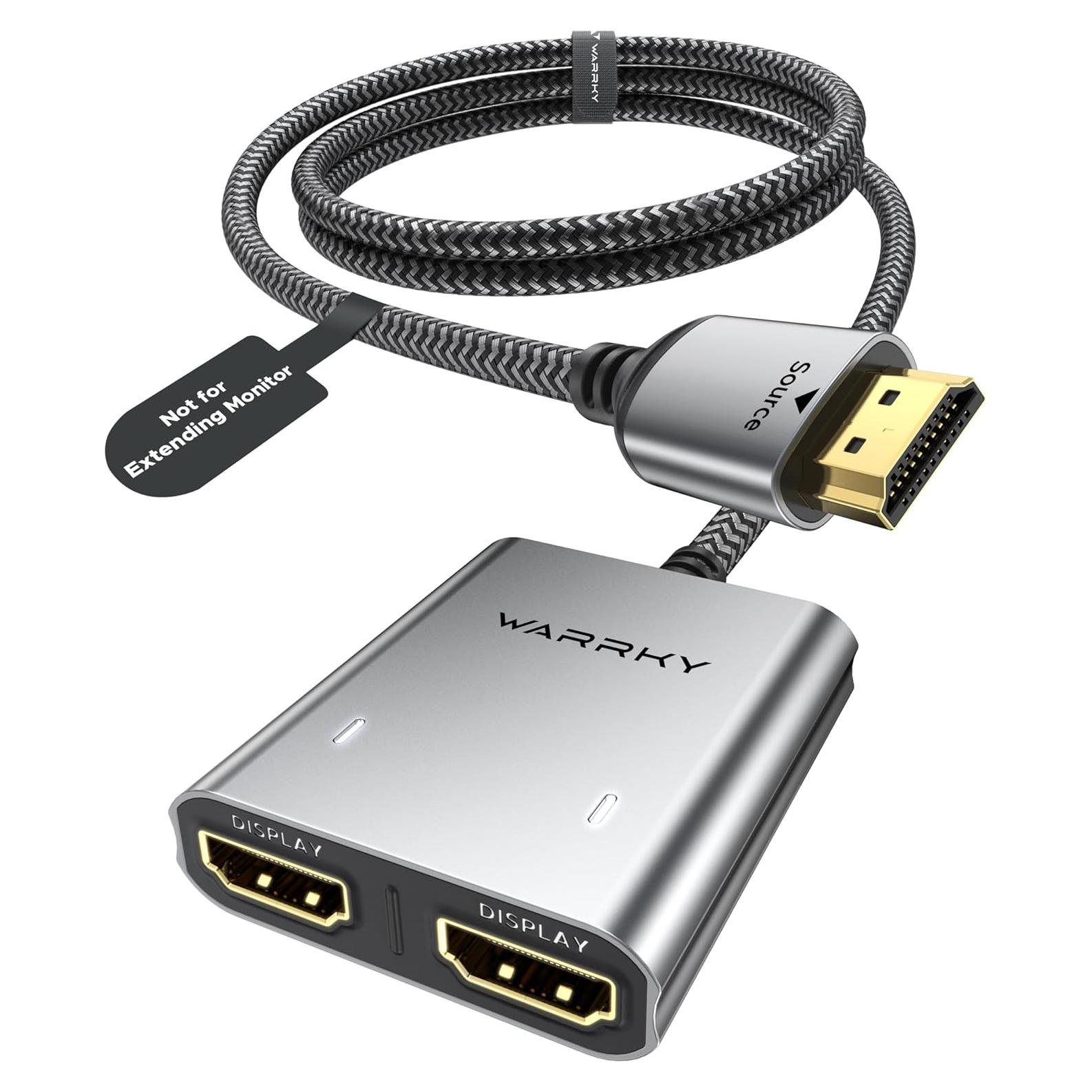 Divisor HDMI 4K Warrky 1 en 2 Salidas USB-C Metal Gris