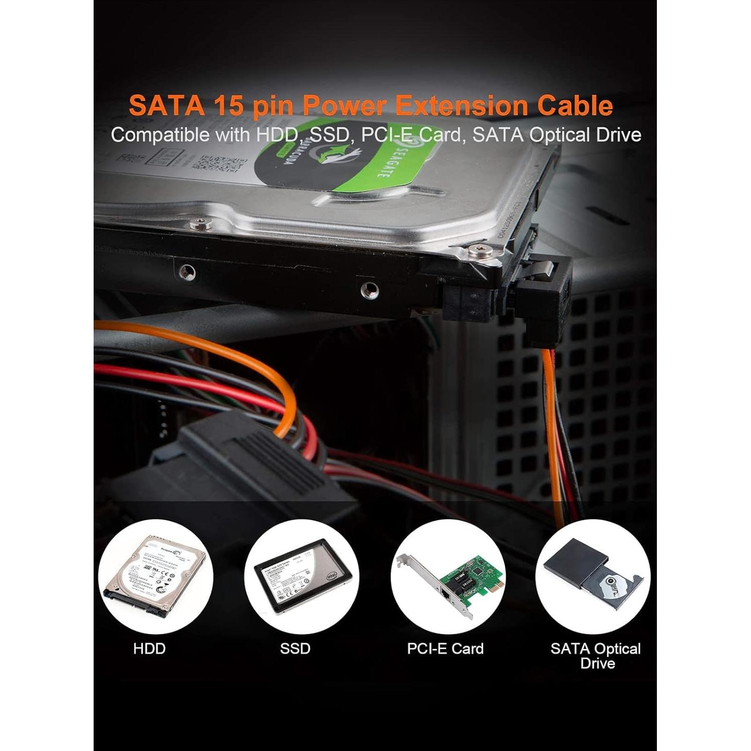 Cable de Alimentación SATA 15 Pin Macho a 2xHembra 15 cm - CableCreation