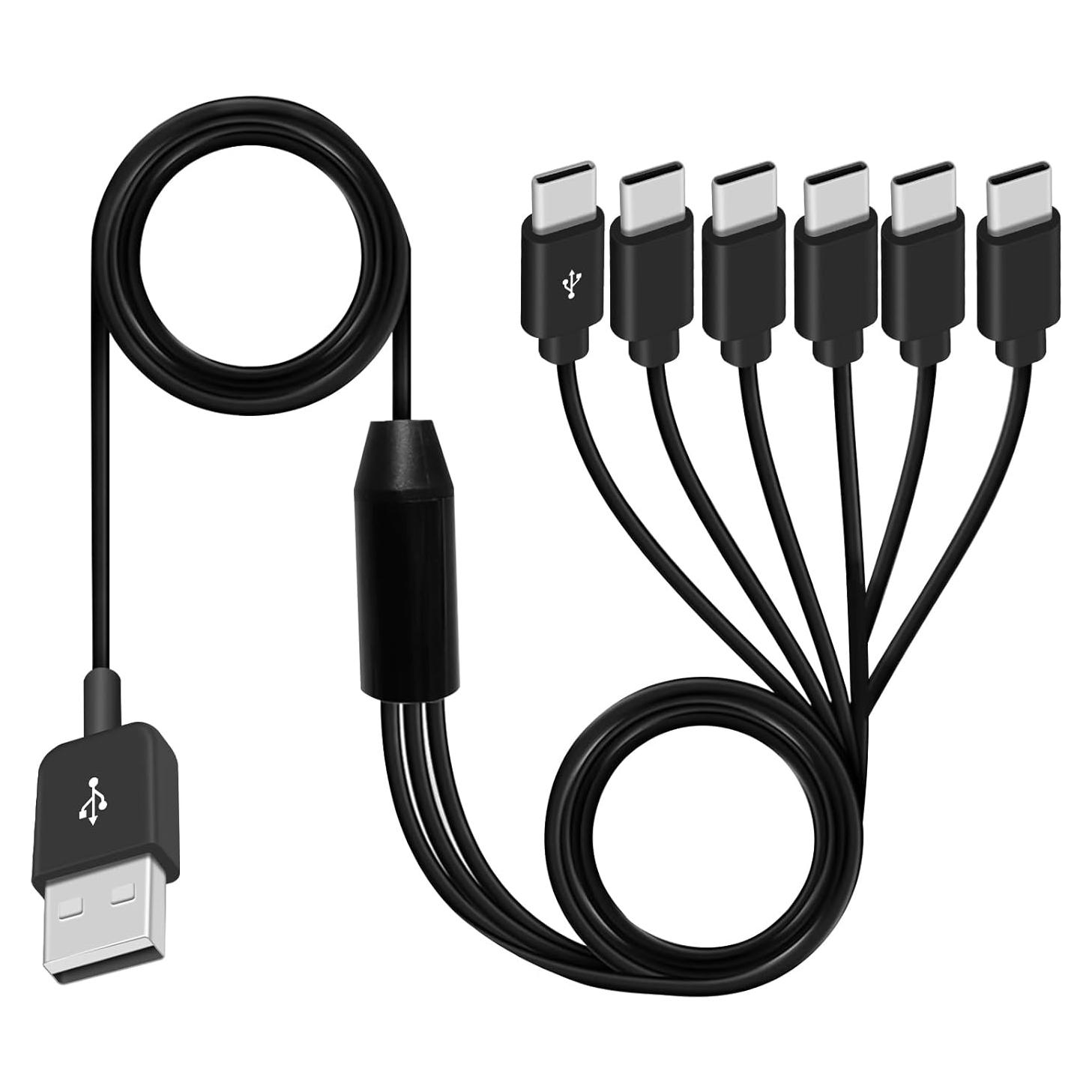 Cable Divisor USB A a USB C Poyiccot 1.5m 6 en 1 Carga Rápida