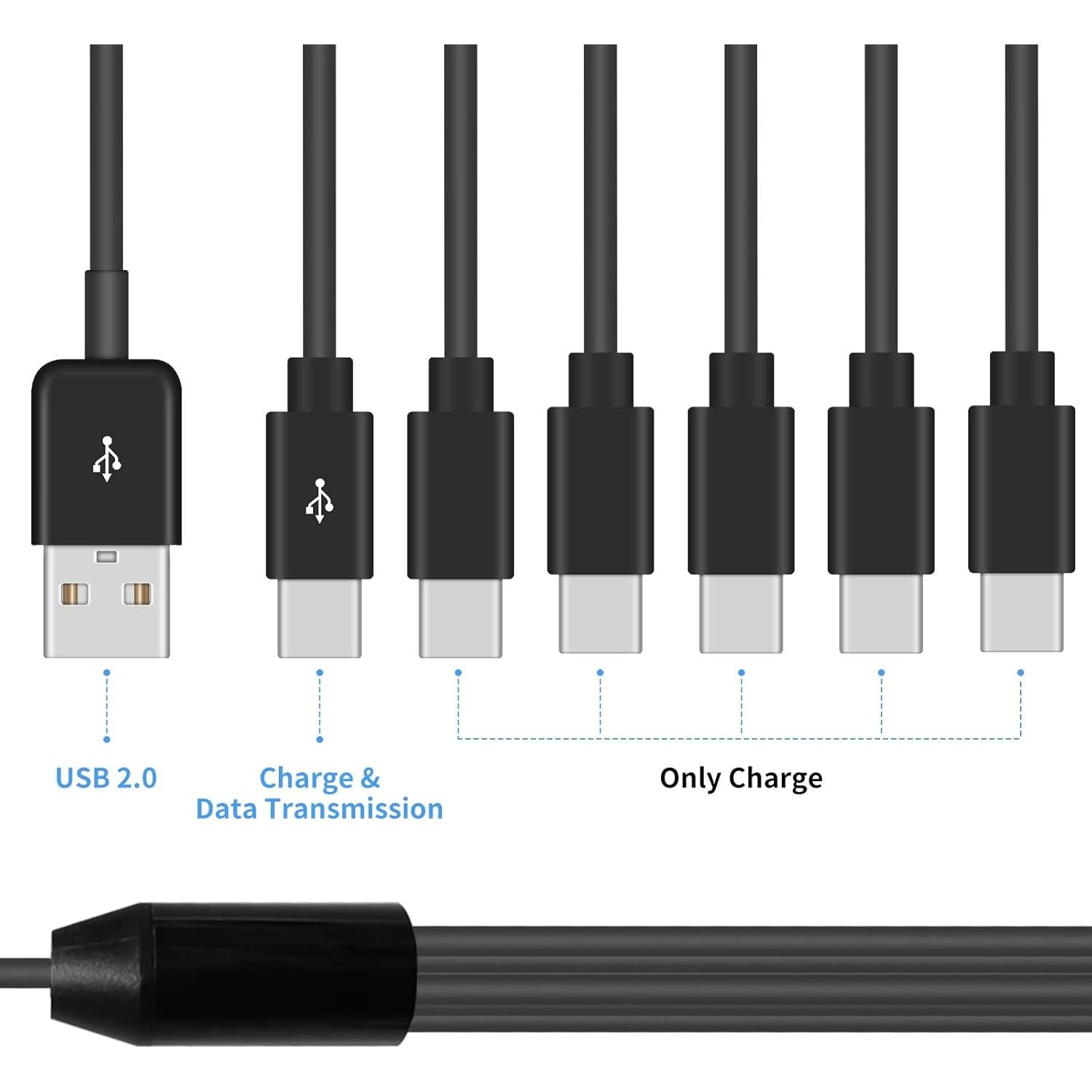Cable Divisor USB A a USB C Poyiccot 1.5m 6 en 1 Carga Rápida