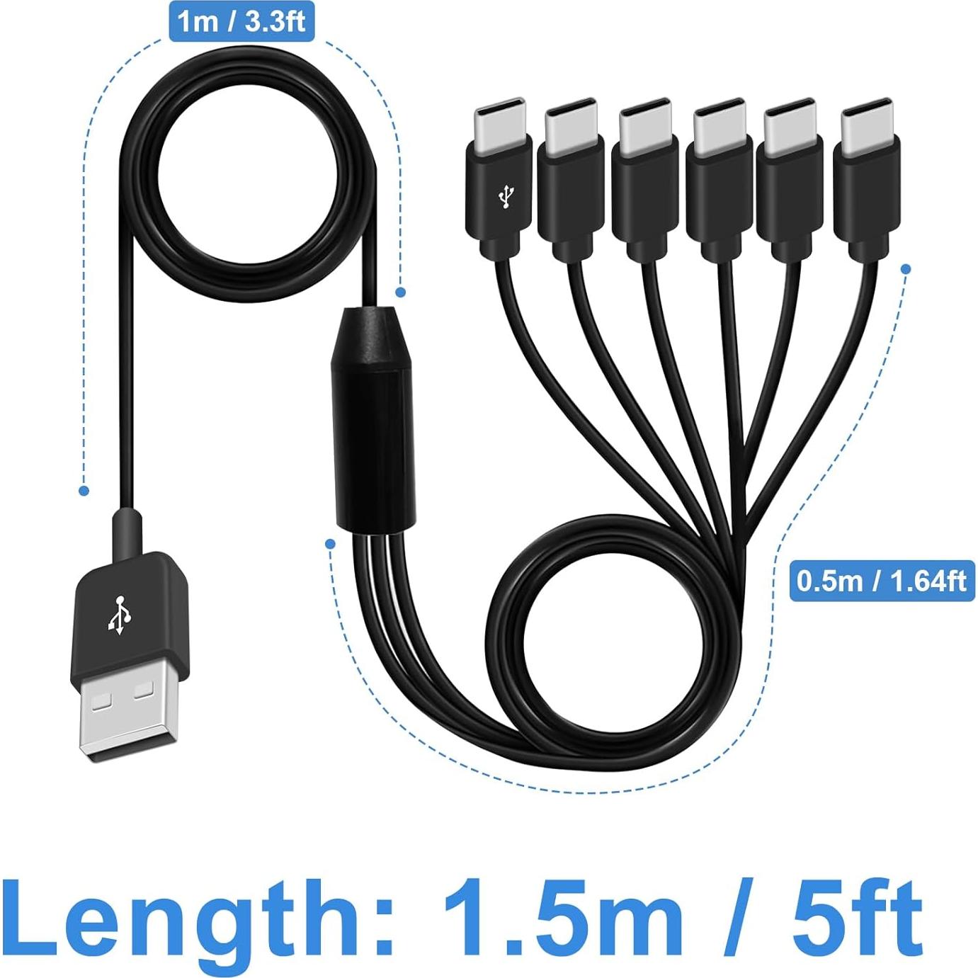 Cable Divisor USB A a USB C Poyiccot 1.5m 6 en 1 Carga Rápida