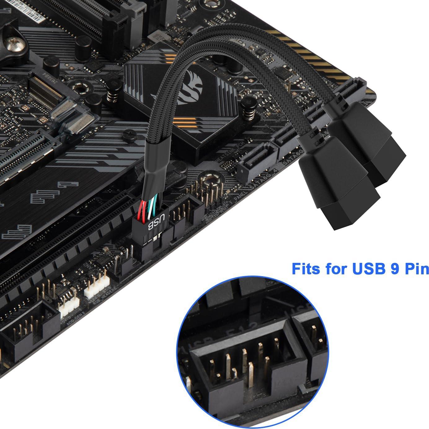 Divisor USB 2.0 OwlTree 9 Pines Doble Extensión 16 cm Negro