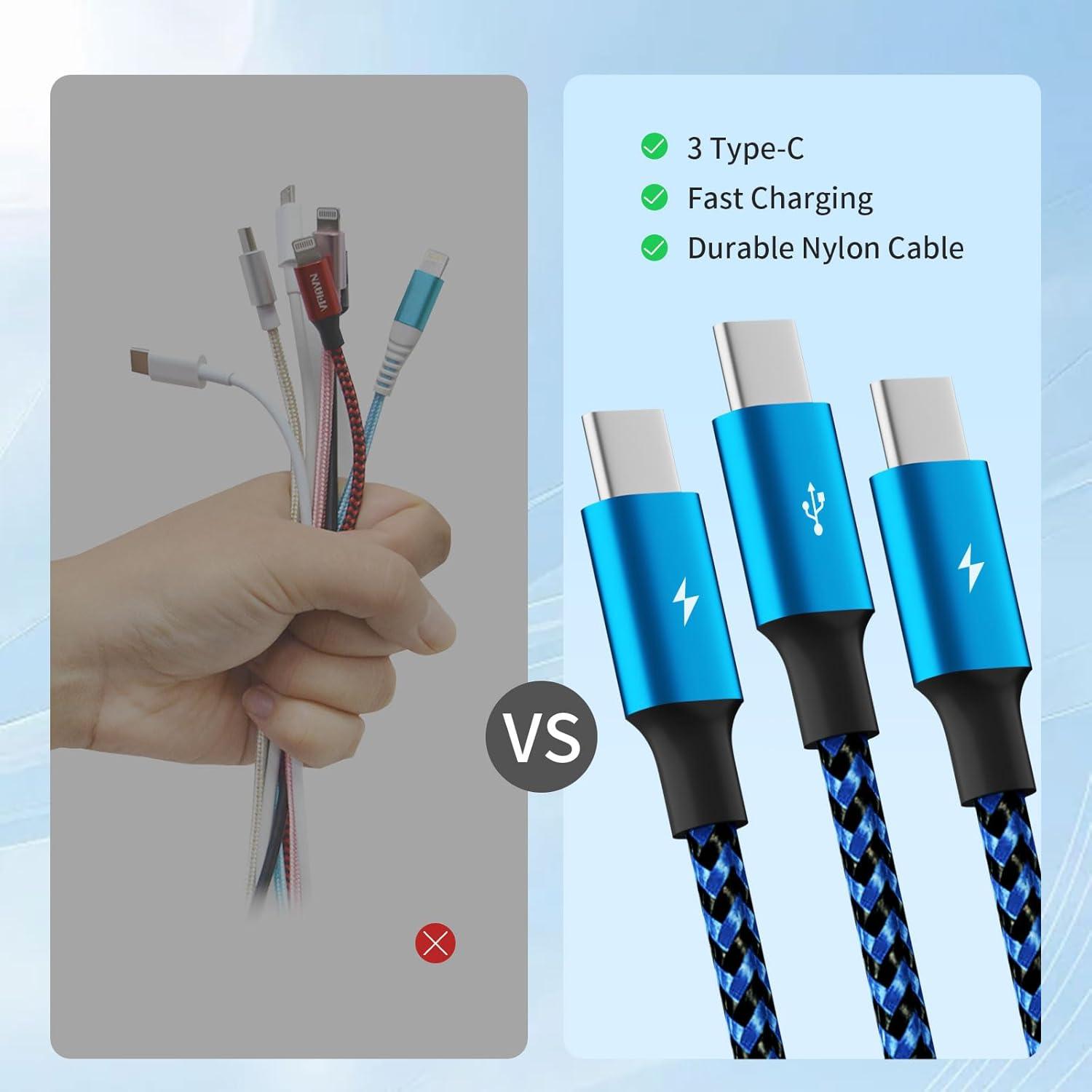 Cable Divisor USB C 3 en 1 Firsting 5FT Carga Rápida Azul