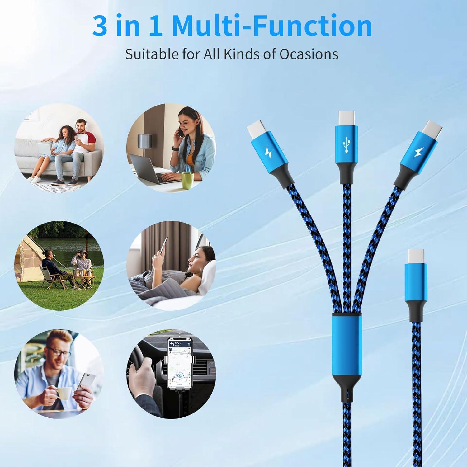 Cable Divisor USB C 3 en 1 Firsting 5FT Carga Rápida Azul