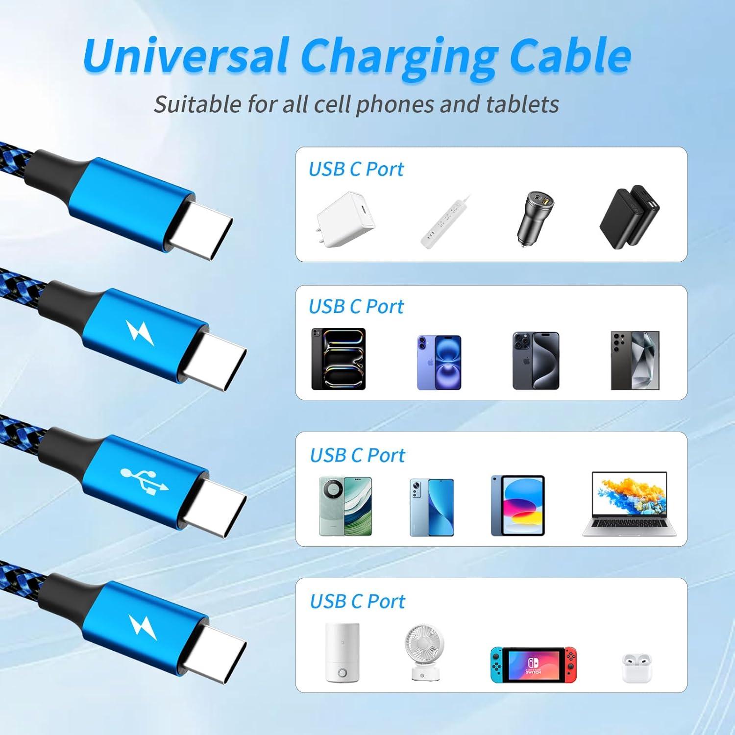 Cable Divisor USB C 3 en 1 Firsting 5FT Carga Rápida Azul