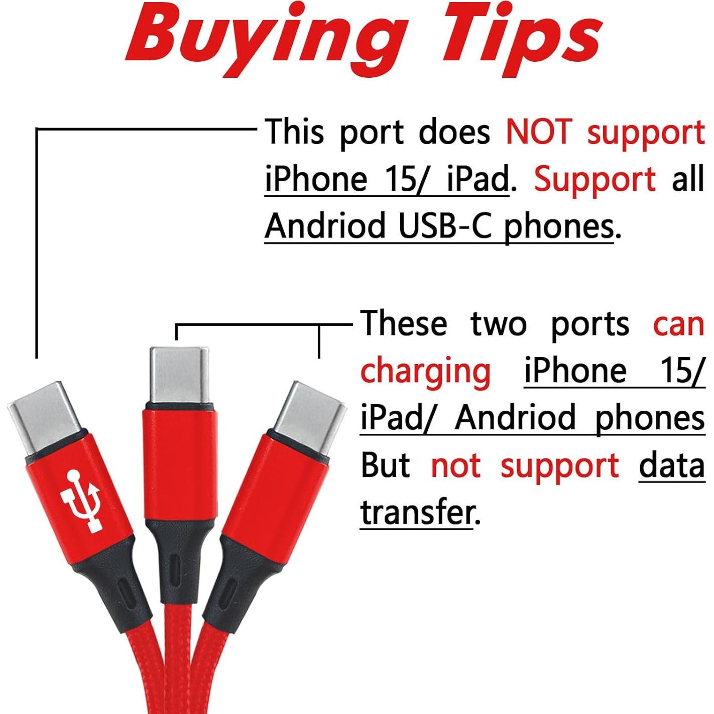 Cable USB C 3 en 1 Awnuwuy 1.22M Rojo - Carga Rápida 3A