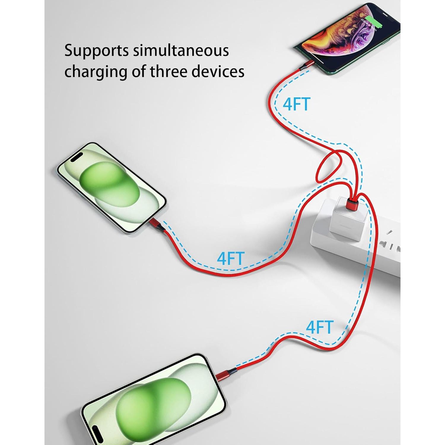 Cable USB C 3 en 1 Awnuwuy 1.22M Rojo - Carga Rápida 3A