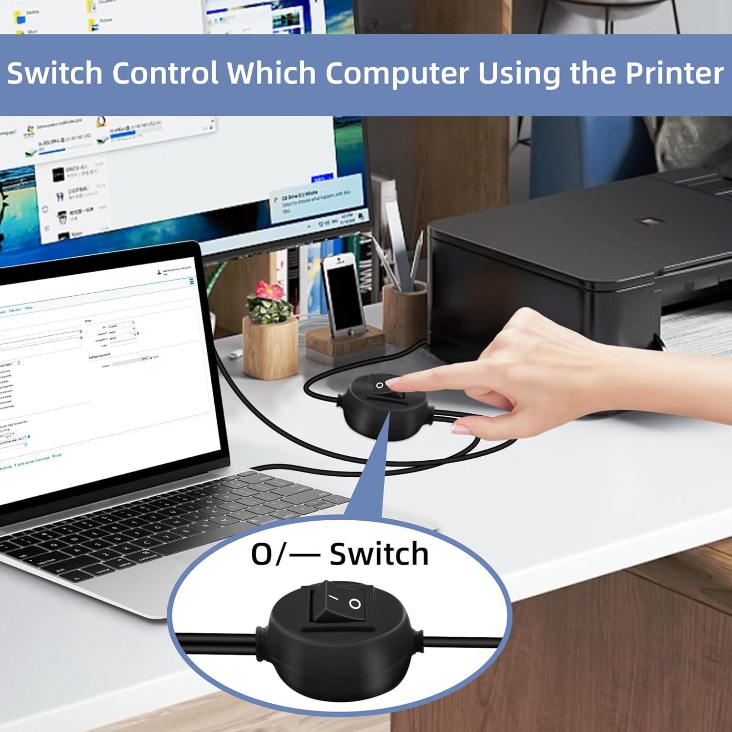 Divisor de Cable de Impresora USB B GELRHONR 4.5M con Interruptor