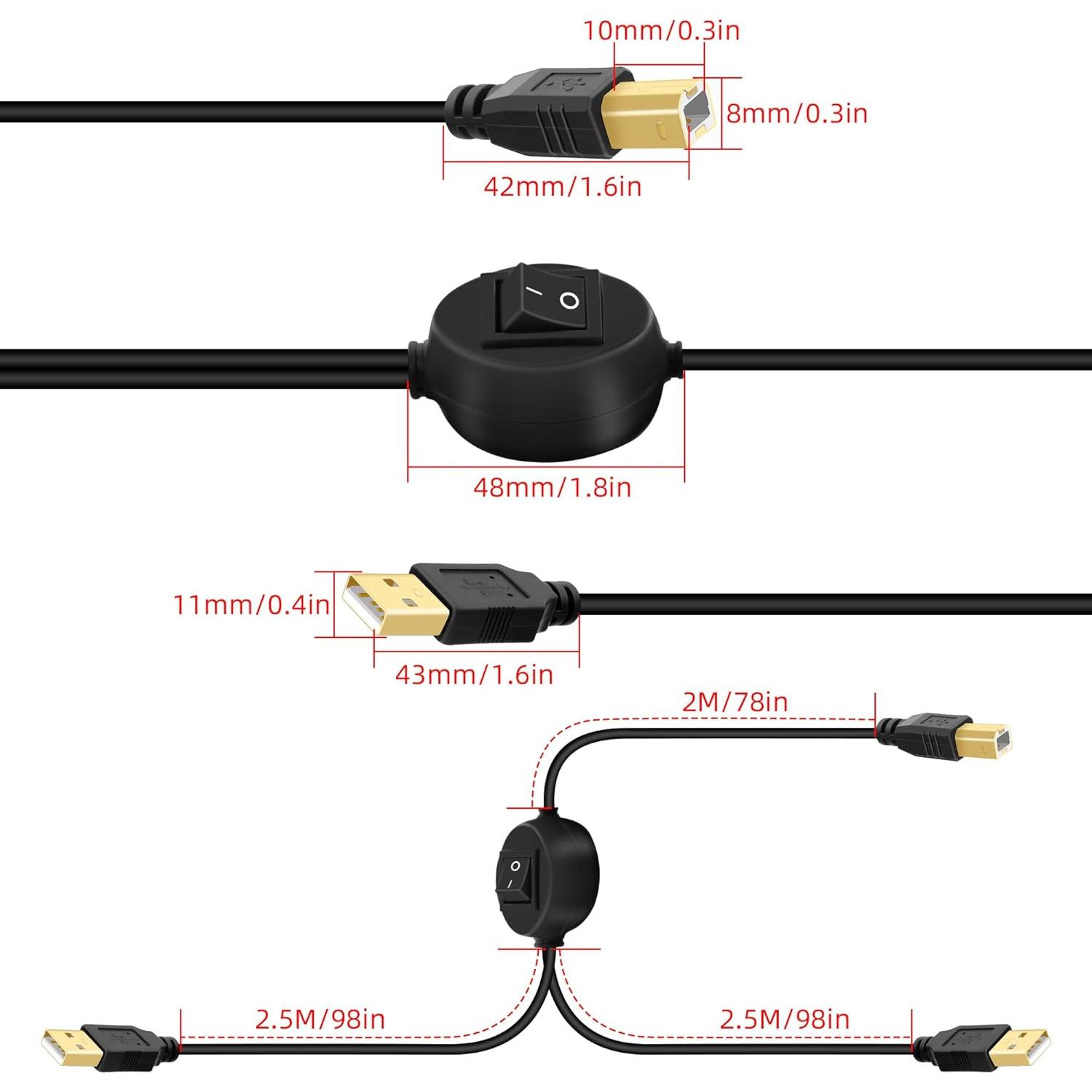 Divisor de Cable de Impresora USB B GELRHONR 4.5M con Interruptor