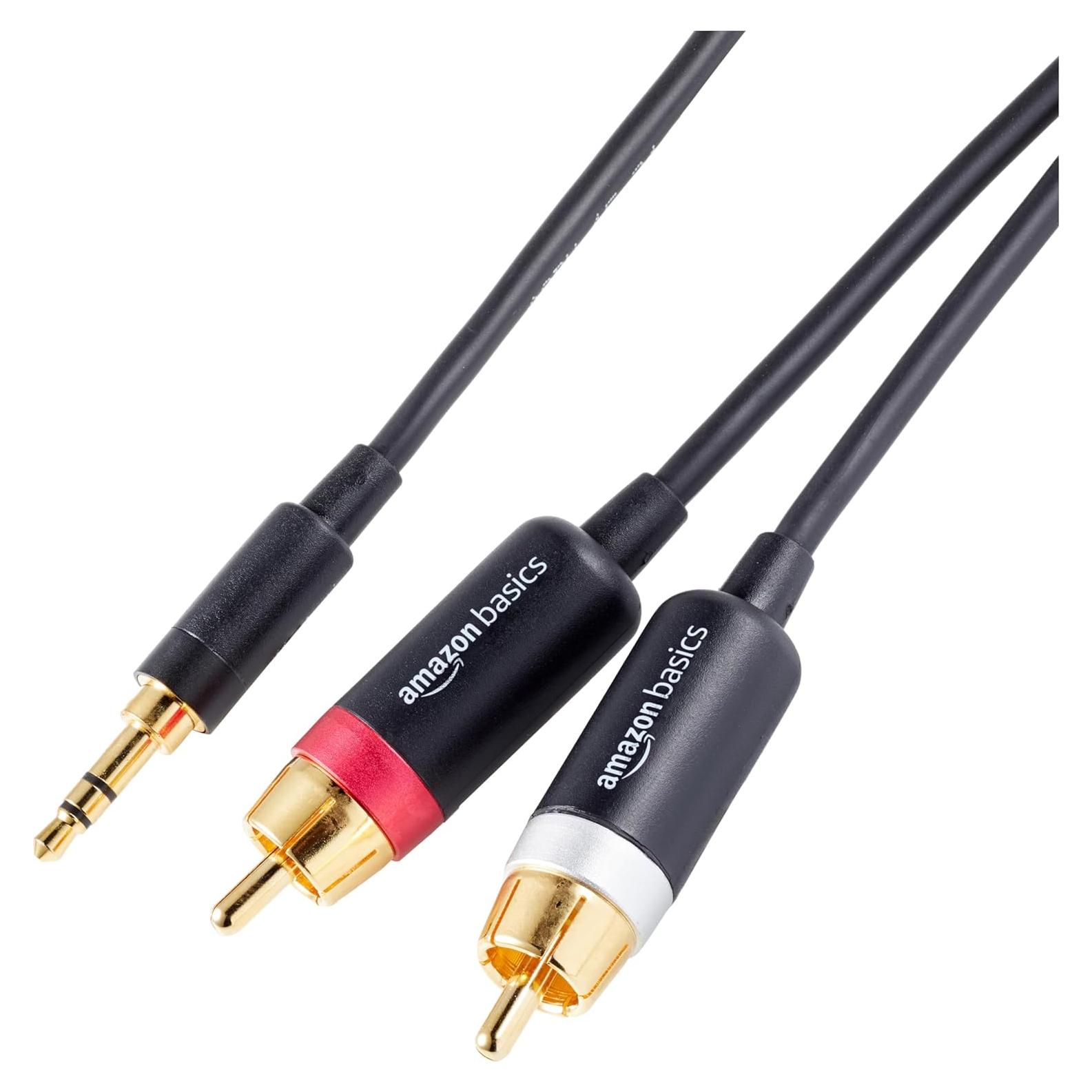 Cable Adaptador de Audio 3.5mm a 2 RCA Amazon Basics 2.4m