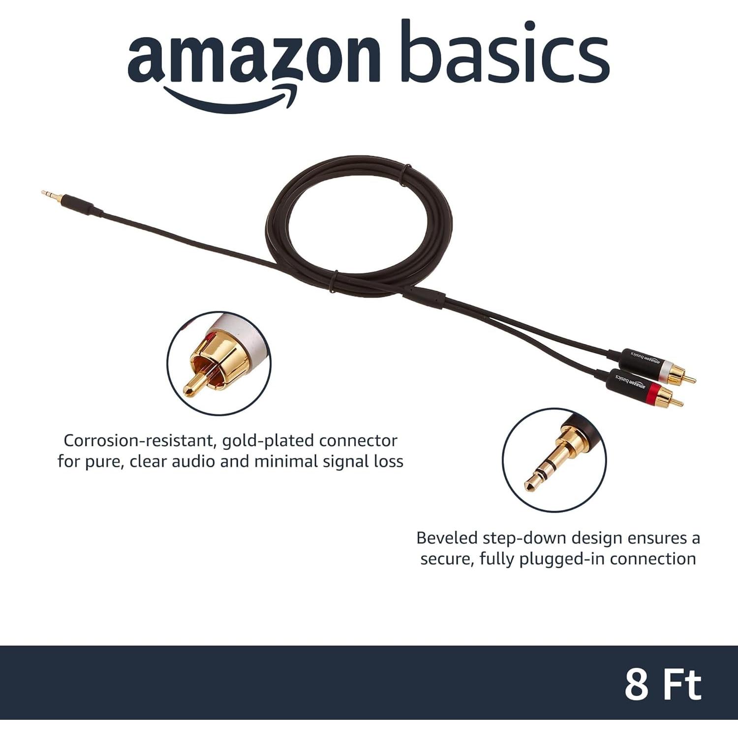 Cable Adaptador de Audio 3.5mm a 2 RCA Amazon Basics 2.4m