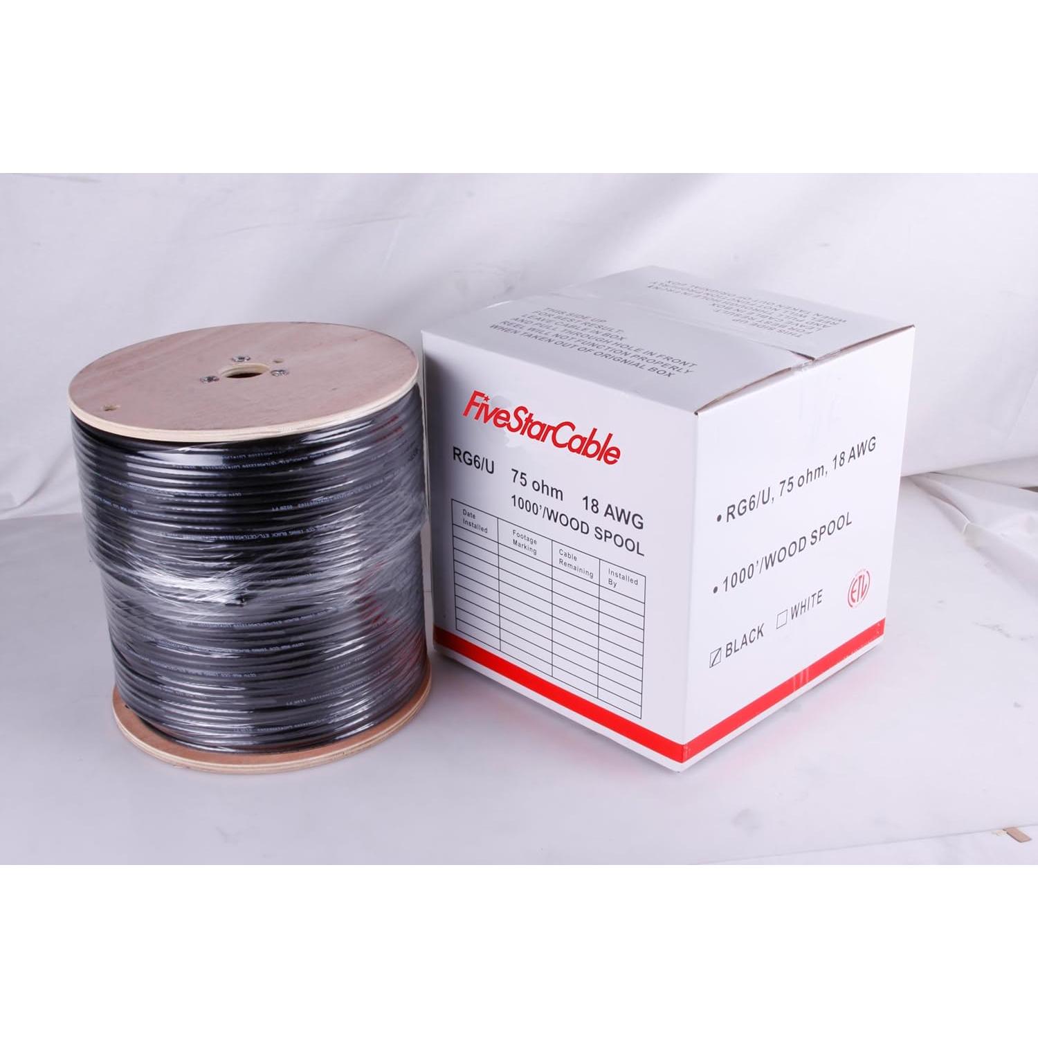 Cable Coaxial Blindado RG6U 75 Ohmios Five Star 304.8m Negro