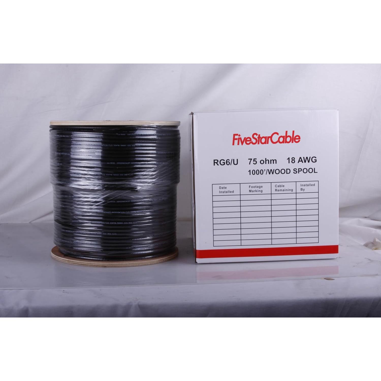 Cable Coaxial Blindado RG6U 75 Ohmios Five Star 304.8m Negro