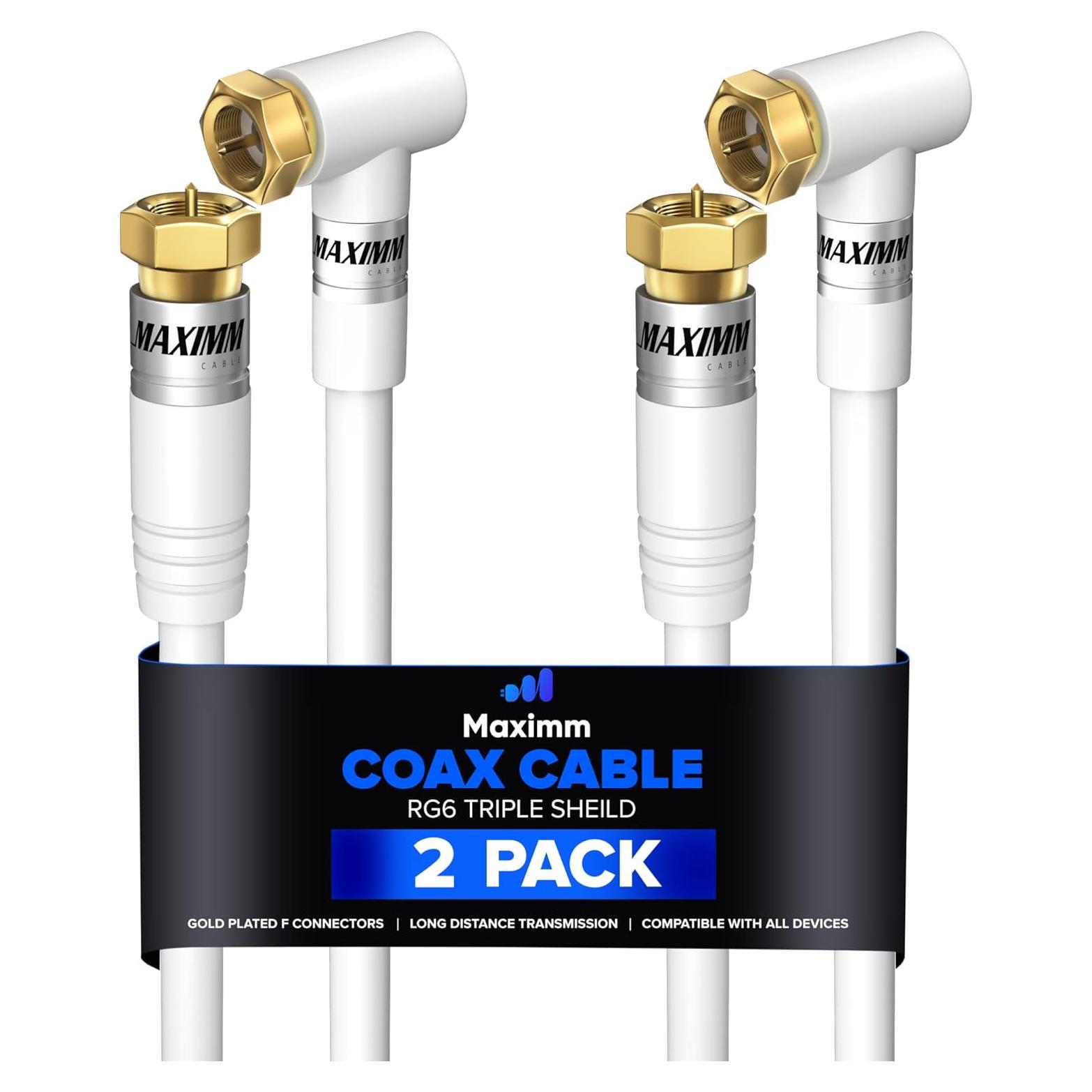 Cable Coaxial RG6 Maximm 0.61m con Conector Angulado 90° - Paquete de 2