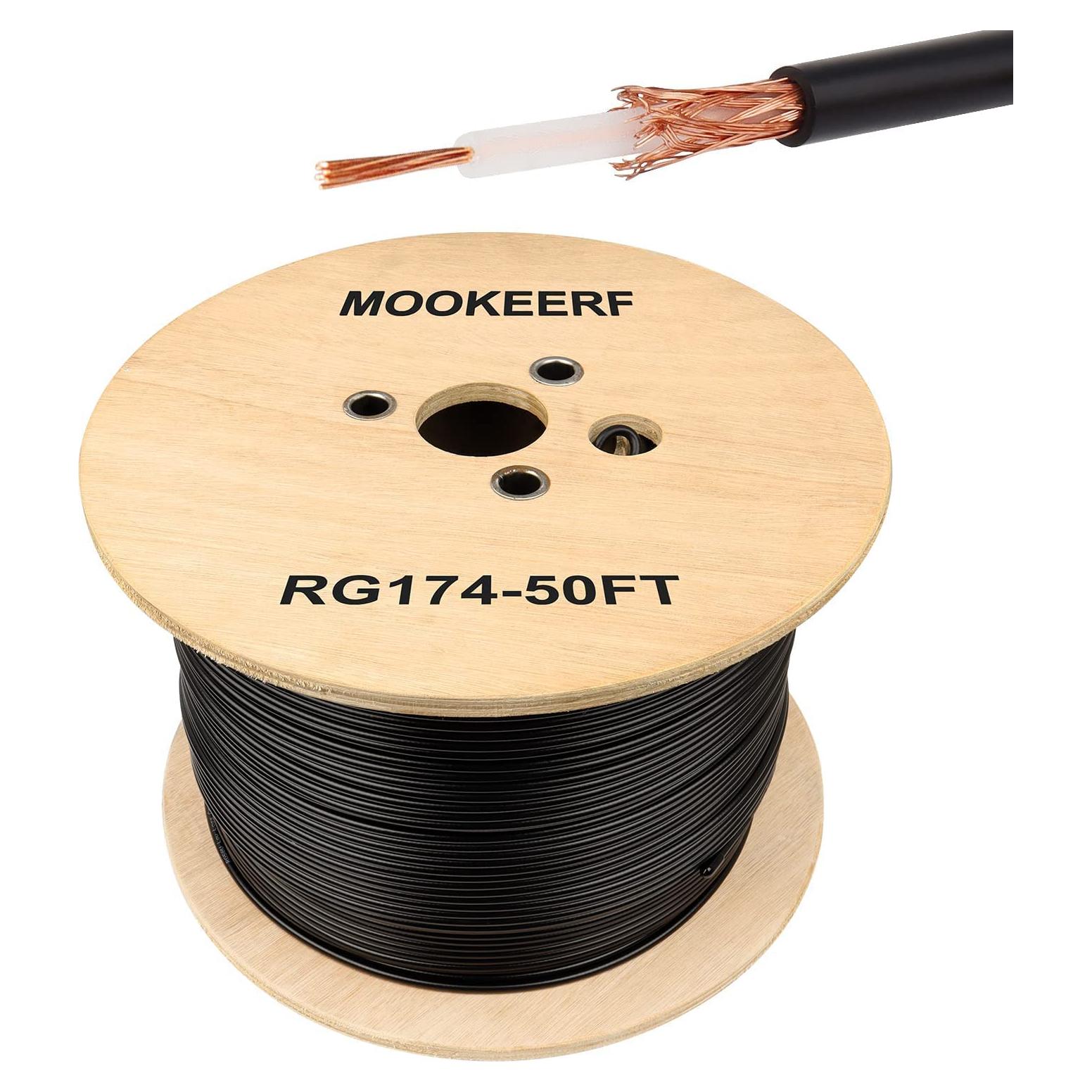 Cable coaxial RG174 MOOKEERF 15.24m baja pérdida 50 Ohmios