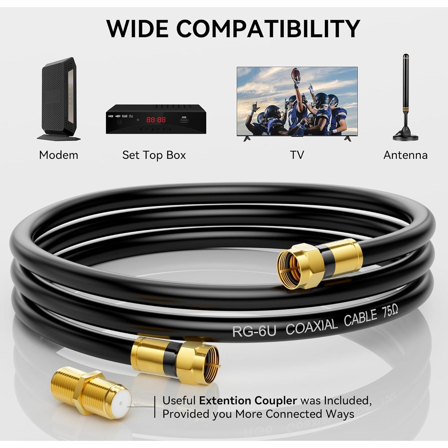 Cable Coaxial RG6 Nixsto 3.05m con Conector F de Oro