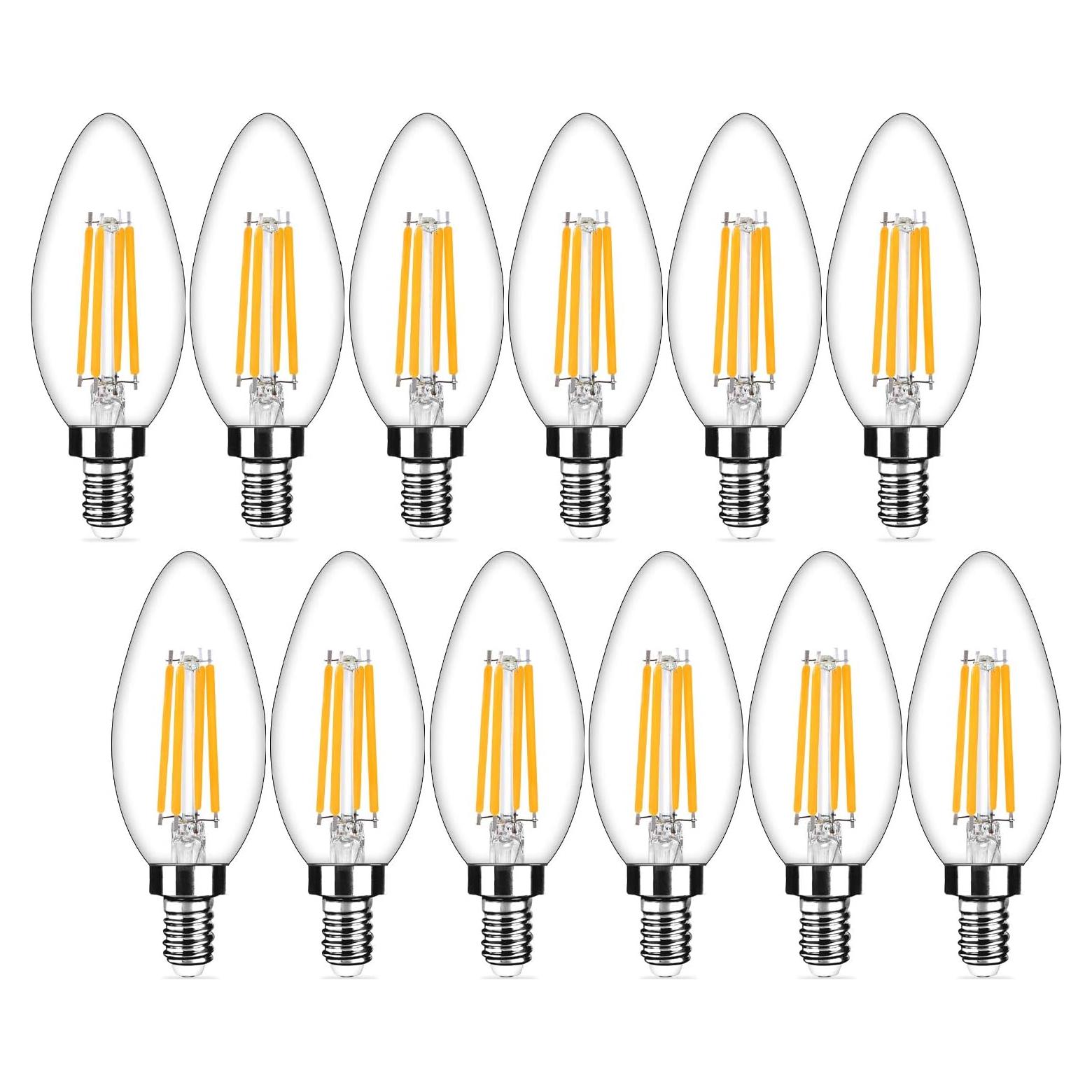Paquete de 12 Bombillas LED E12 4W 2700K Candelabro Hueliv