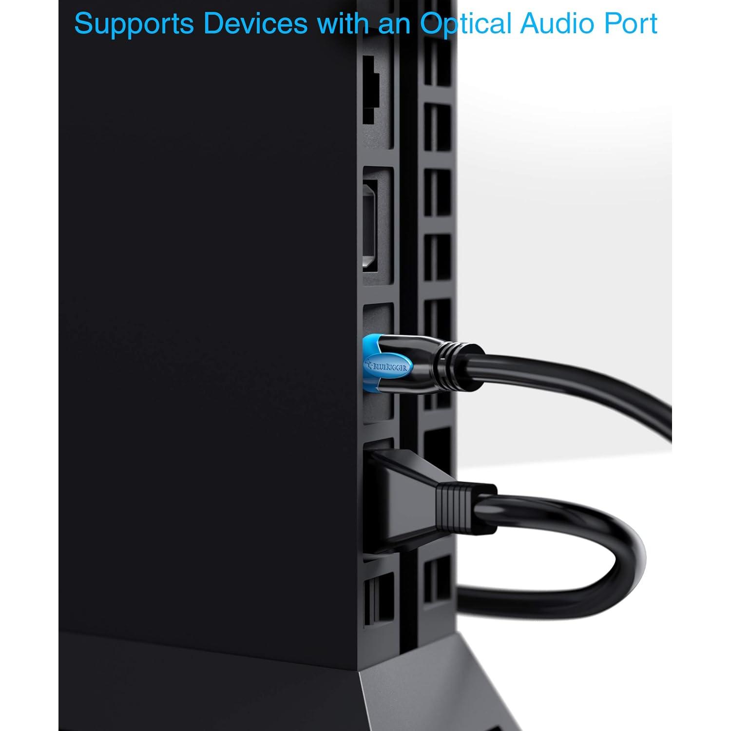 Cable de Audio Óptico Digital Toslink BlueRigger 15.24m - Baño de Oro 24K