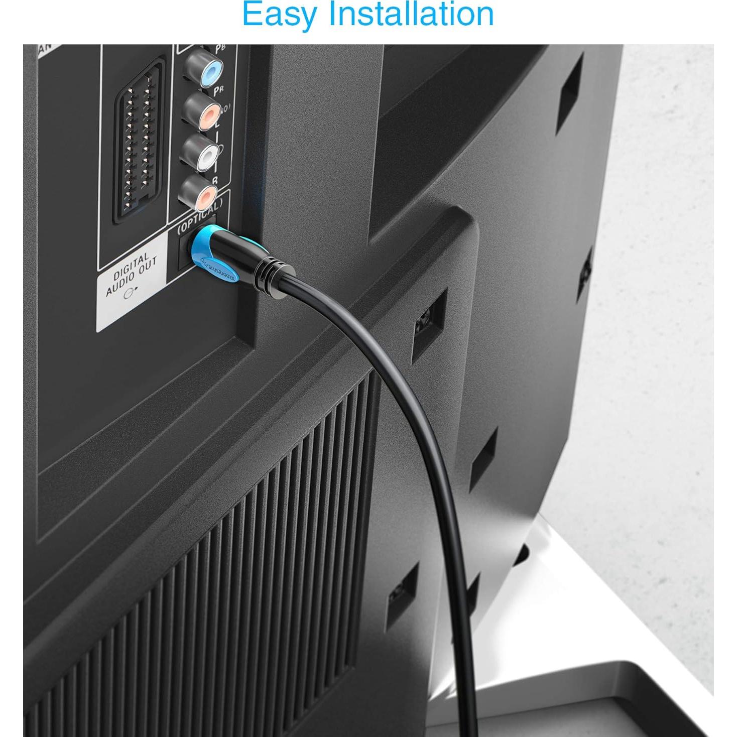 Cable de Audio Óptico Digital Toslink BlueRigger 15.24m - Baño de Oro 24K