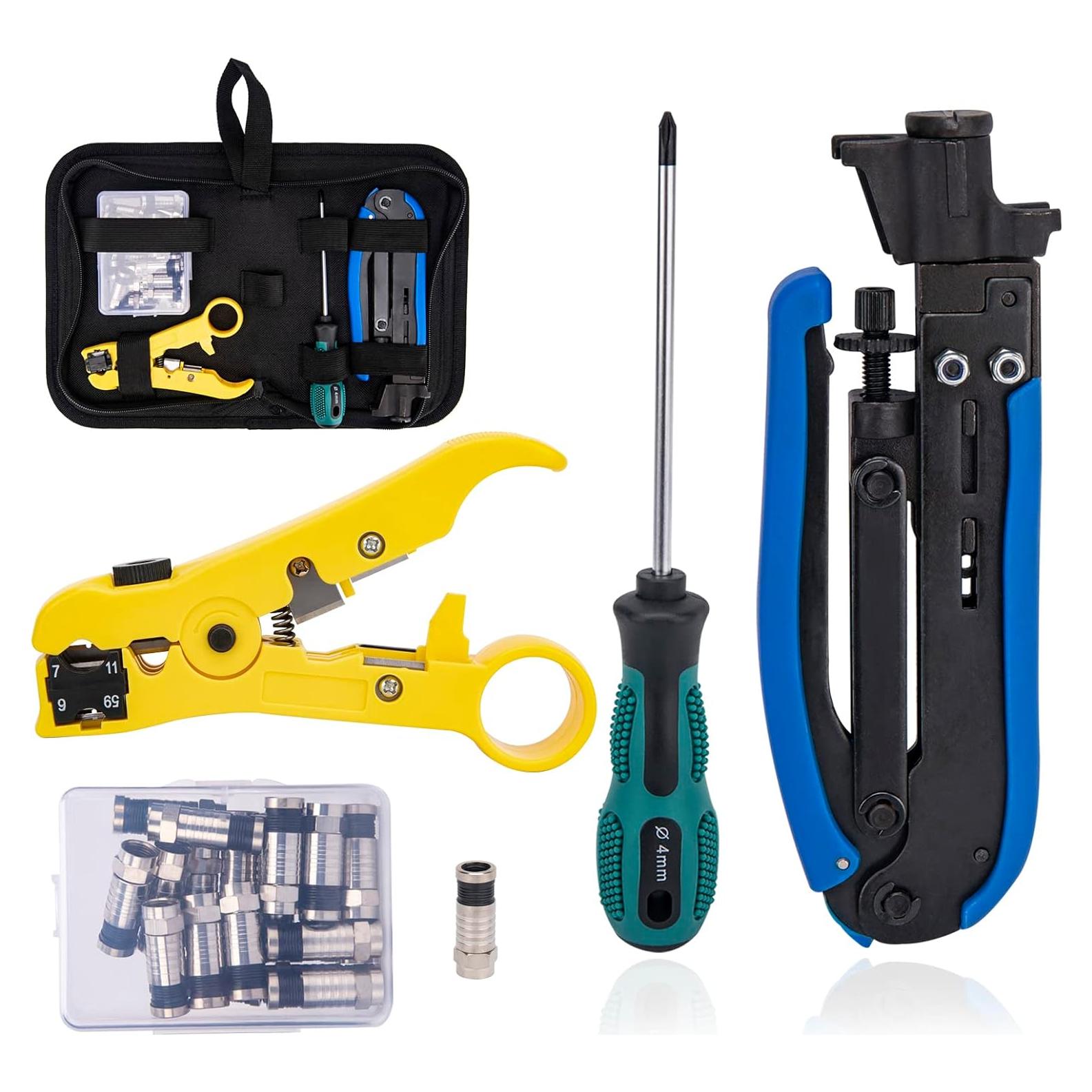 Kit de Crimpadora de Cable Coaxial AZUNYYDS con 20 Conectores F