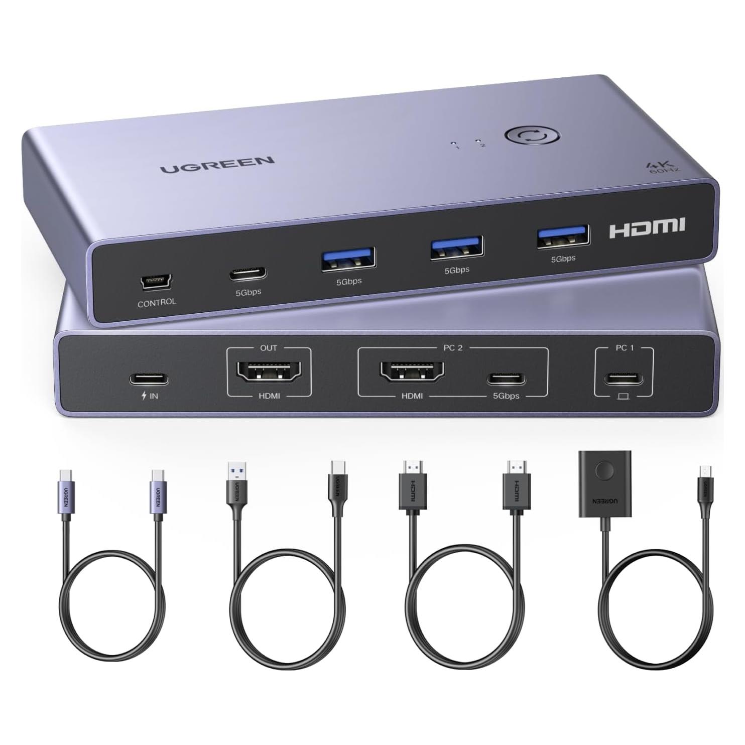 Interruptor KVM UGREEN USB-C HDMI 4K 60Hz 2 Computadoras