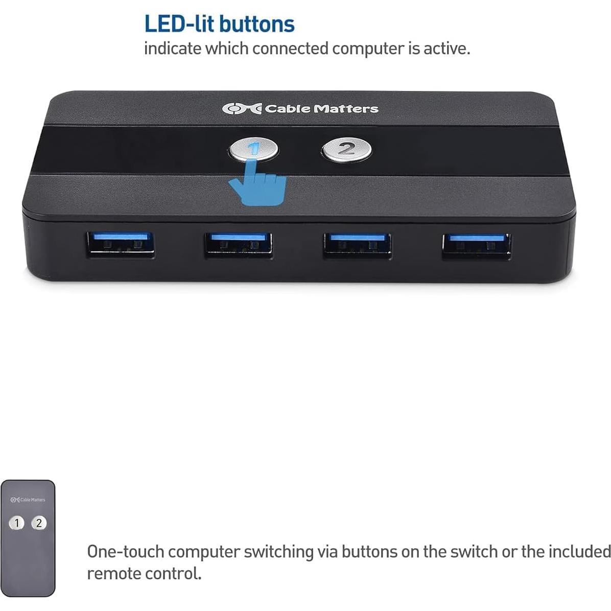 Interruptor KVM USB-C Cable Matters 4K 60Hz para 2 PCs